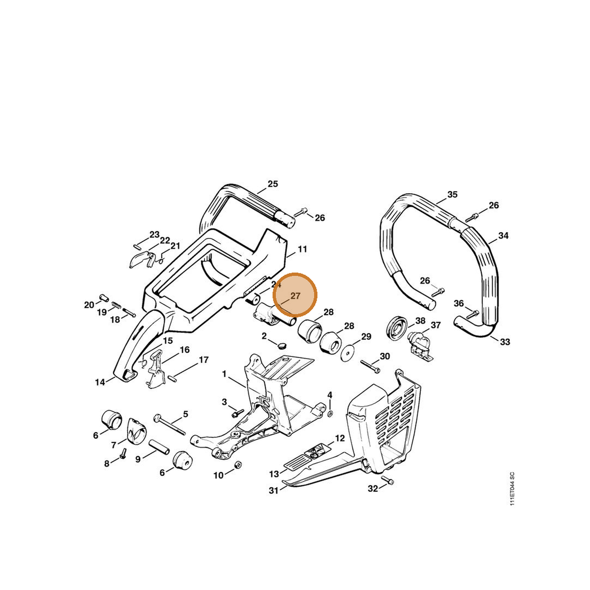 STIHL part 1111-791-1901 — IPL diagram snippet (6x zoom, amber highlight)