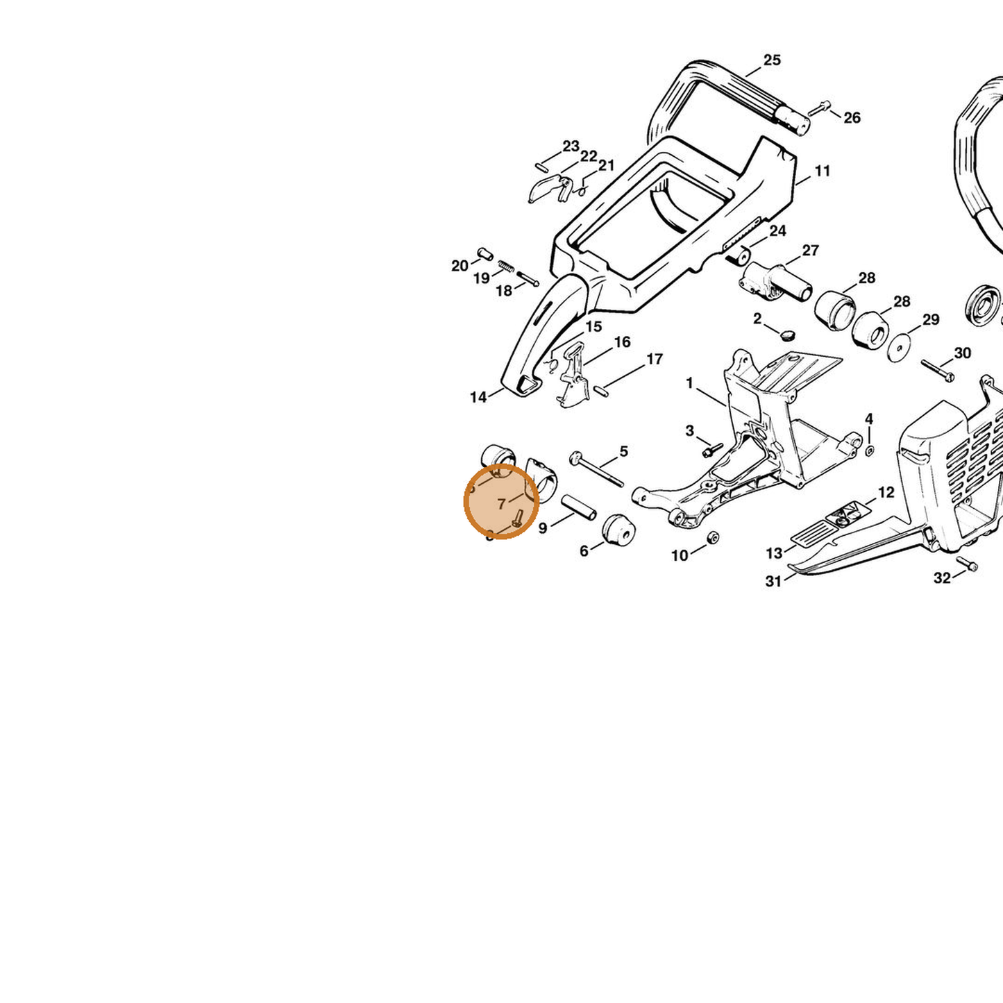 STIHL part 1111-791-7600 — IPL diagram snippet (6x zoom, amber highlight)