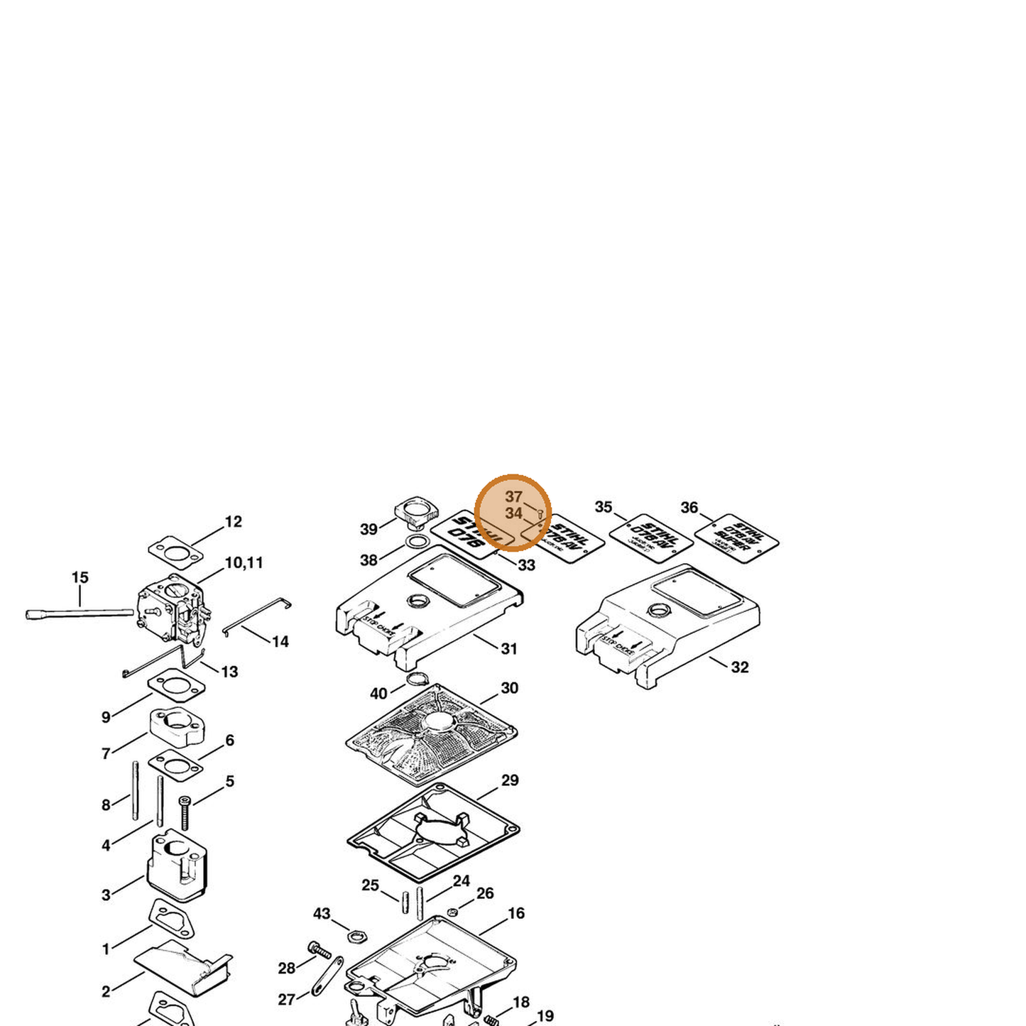 STIHL part 1111-967-1503 — IPL diagram snippet (6x zoom, amber highlight)