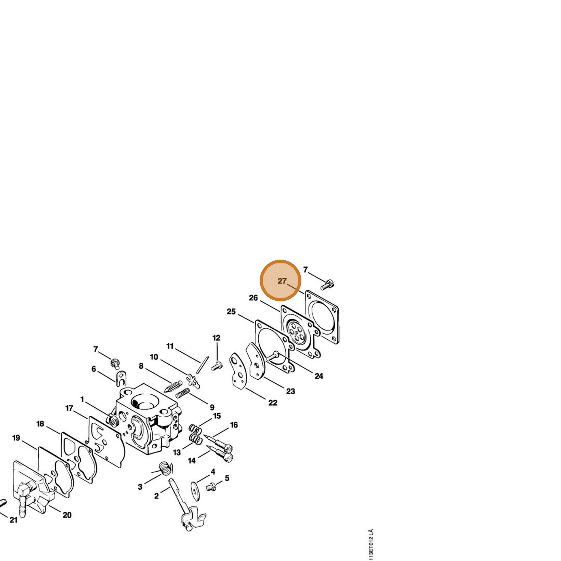 STIHL part 1113-121-0800 — IPL diagram snippet (6x zoom, amber highlight)