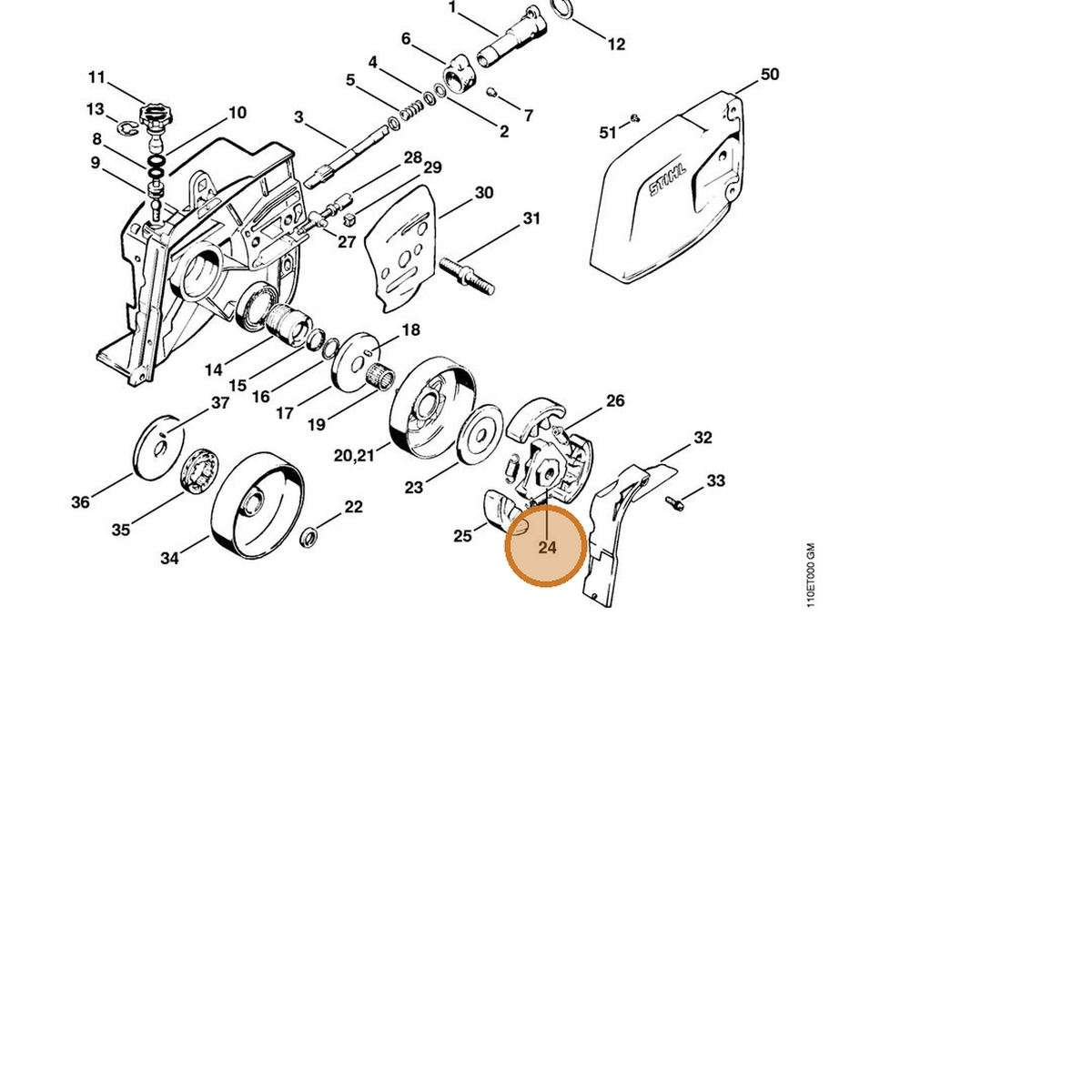 STIHL part 1113-162-3205 — IPL diagram snippet (6x zoom, amber highlight)