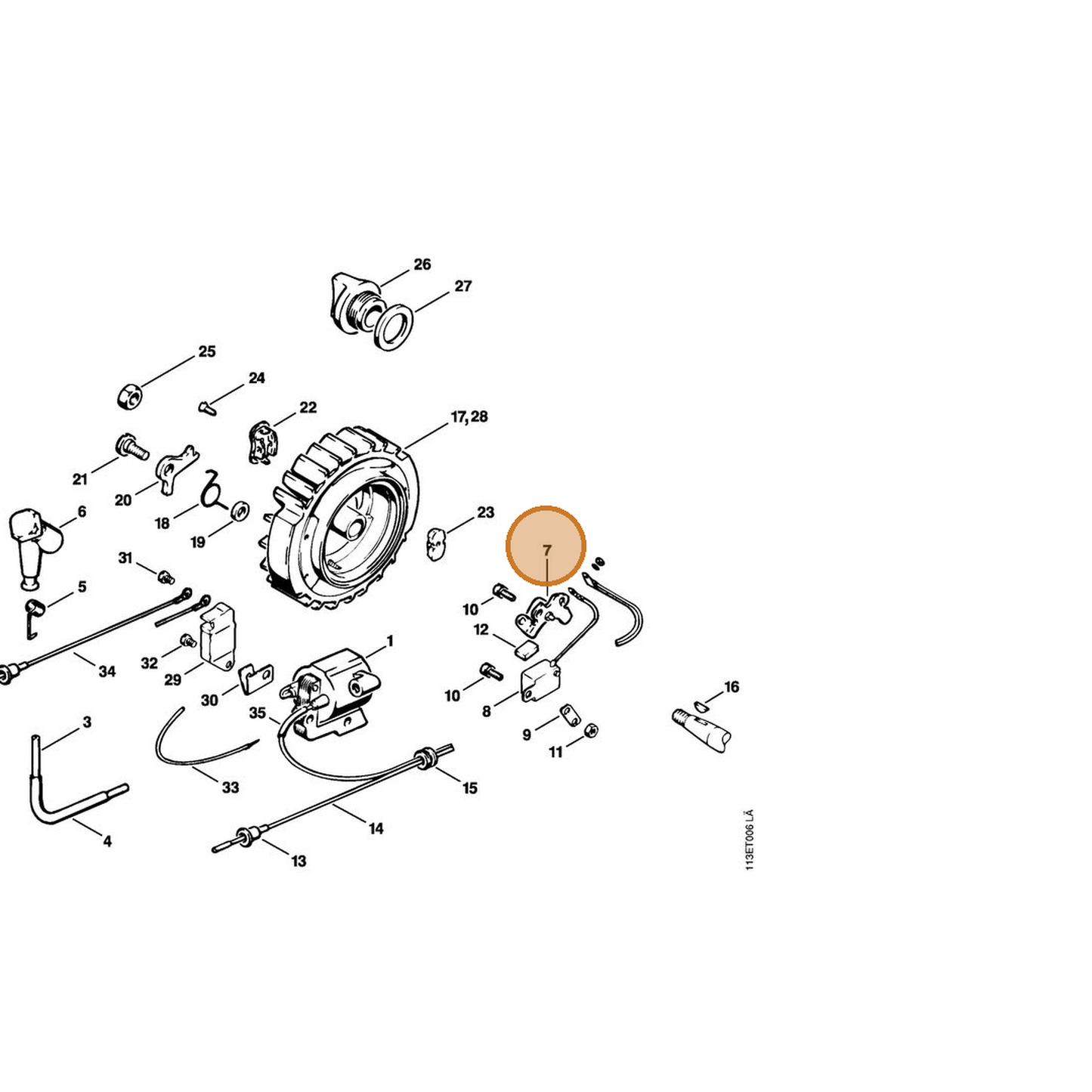 STIHL part 1113-400-2000 — IPL diagram snippet (6x zoom, amber highlight)