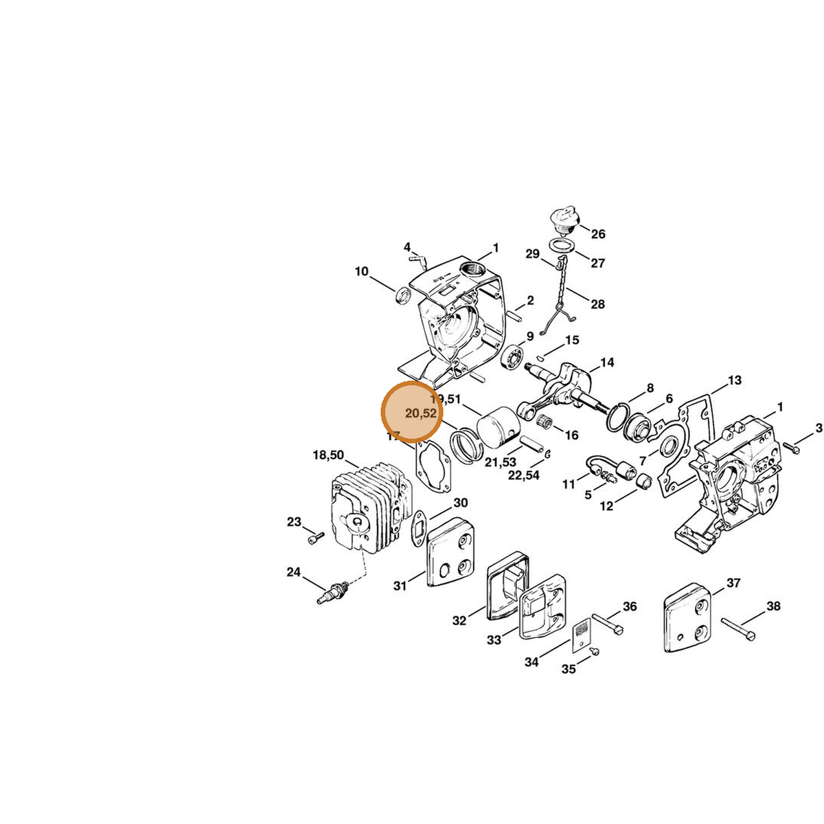 STIHL part 1114-034-3001 — IPL diagram snippet (6x zoom, amber highlight)