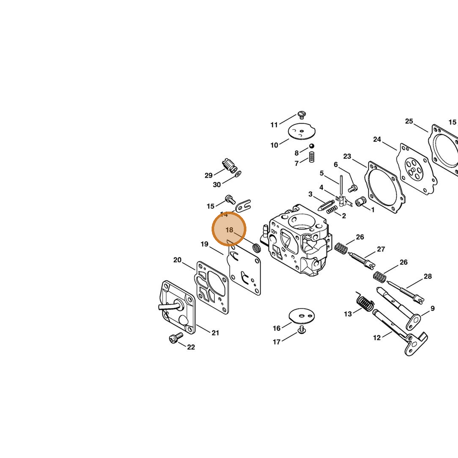 STIHL part 1114-121-7800 — IPL diagram snippet (6x zoom, amber highlight)