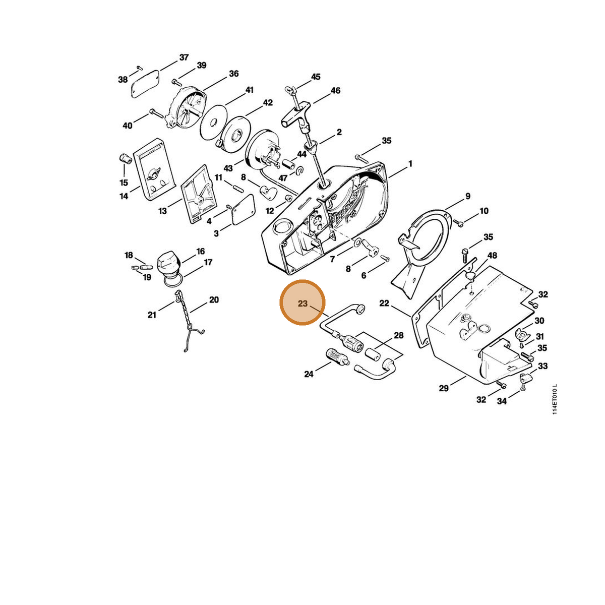 STIHL part 1114-358-7700 — IPL diagram snippet (6x zoom, amber highlight)