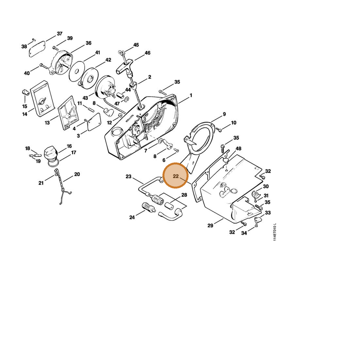 STIHL part 1114-359-0700 — IPL diagram snippet (6x zoom, amber highlight)
