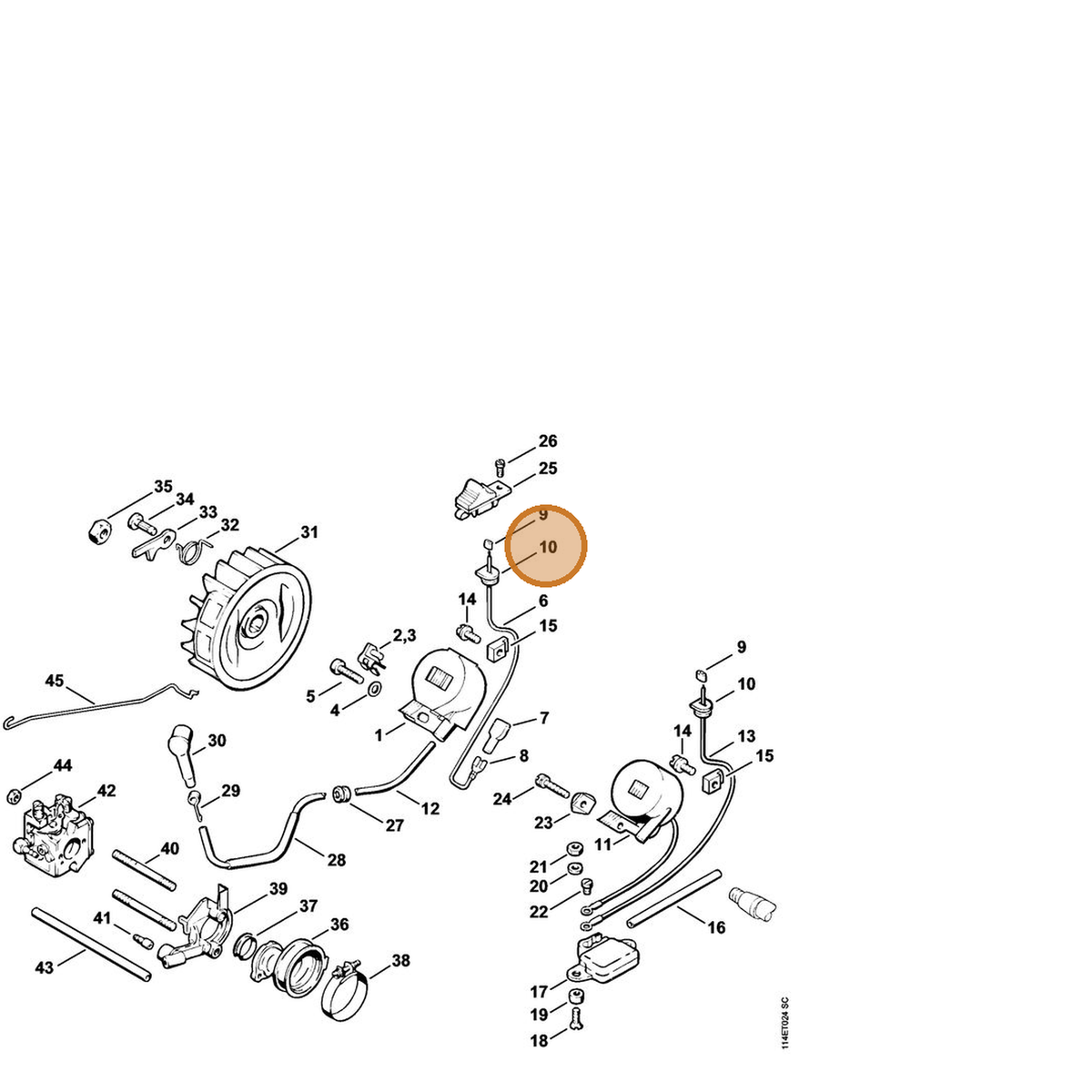 STIHL part 1114-405-0805 — IPL diagram snippet (6x zoom, amber highlight)