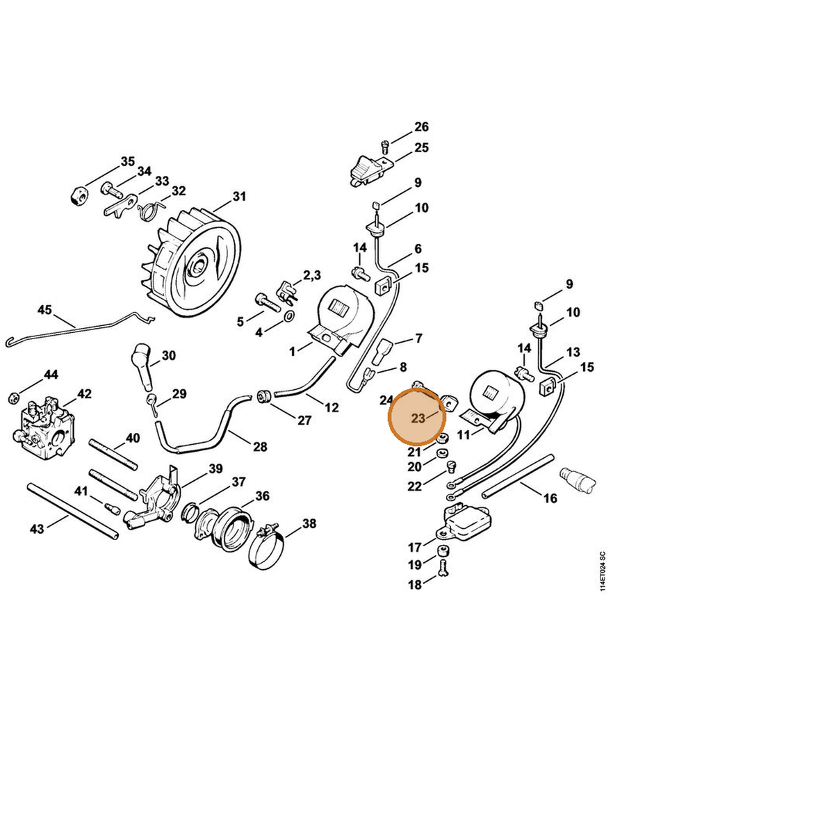 STIHL part 1114-405-1900 — IPL diagram snippet (6x zoom, amber highlight)