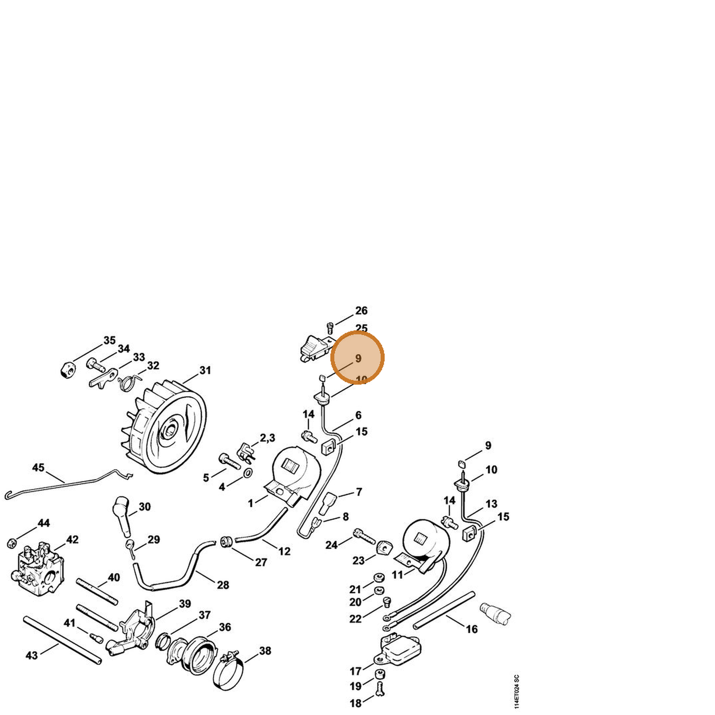 STIHL part 1114-442-7000 — IPL diagram snippet (6x zoom, amber highlight)