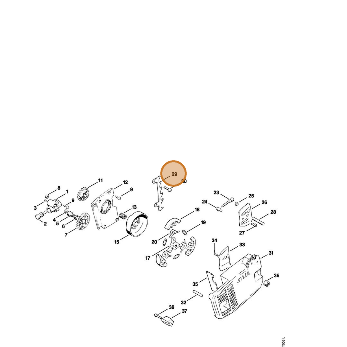 STIHL part 1114-664-0500 — IPL diagram snippet (6x zoom, amber highlight)