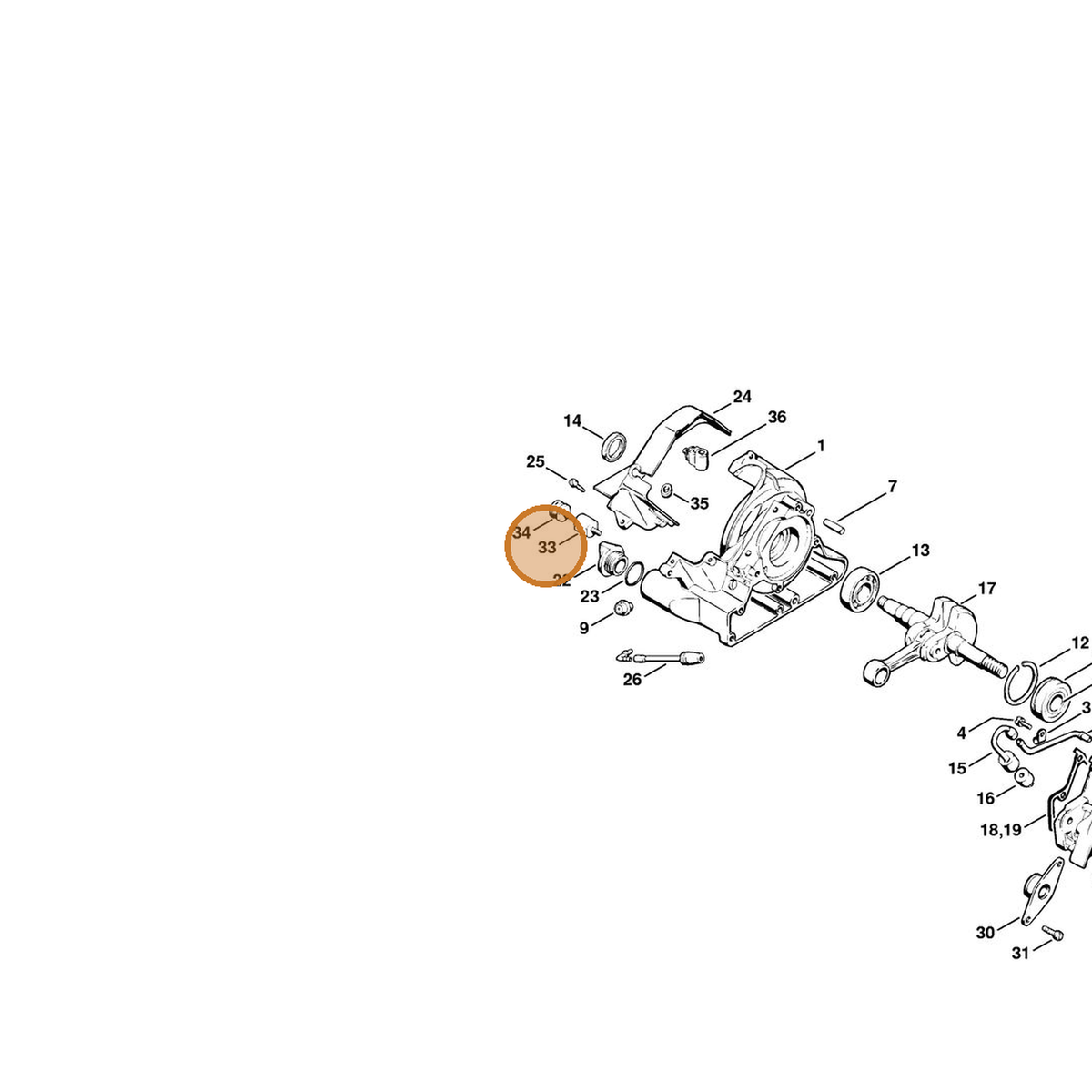 STIHL part 1114-790-9600 — IPL diagram snippet (6x zoom, amber highlight)