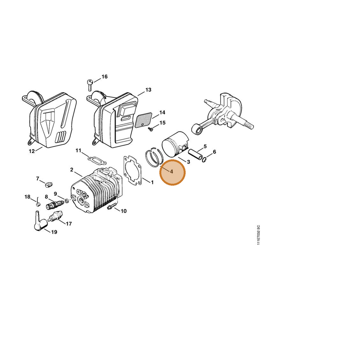 STIHL part 1115-034-3010 — IPL diagram snippet (6x zoom, amber highlight)