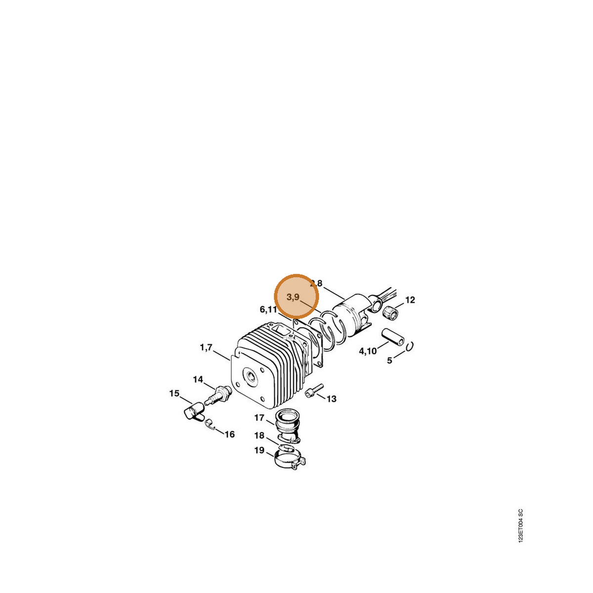 STIHL part 1115-034-3013 — IPL diagram snippet (6x zoom, amber highlight)