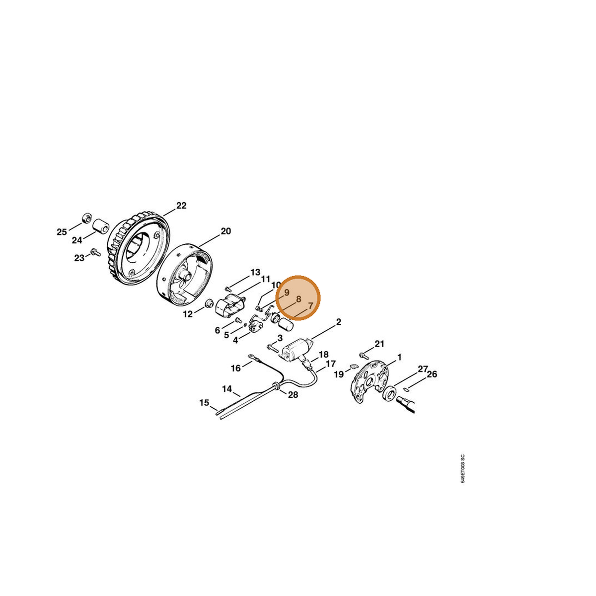 STIHL part 1115-404-8800 — IPL diagram snippet (6x zoom, amber highlight)