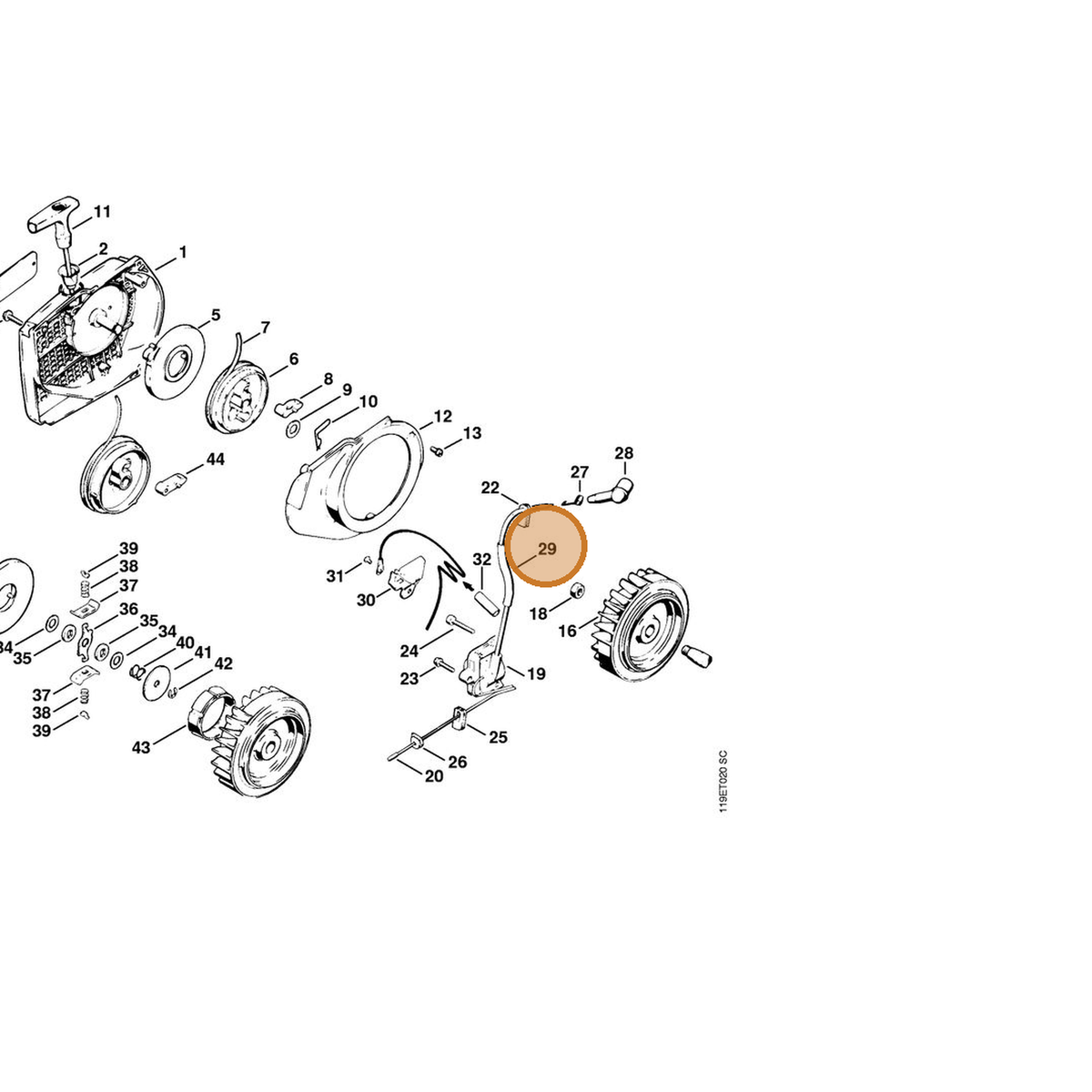 STIHL part 1117-442-0905 — IPL diagram snippet (6x zoom, amber highlight)