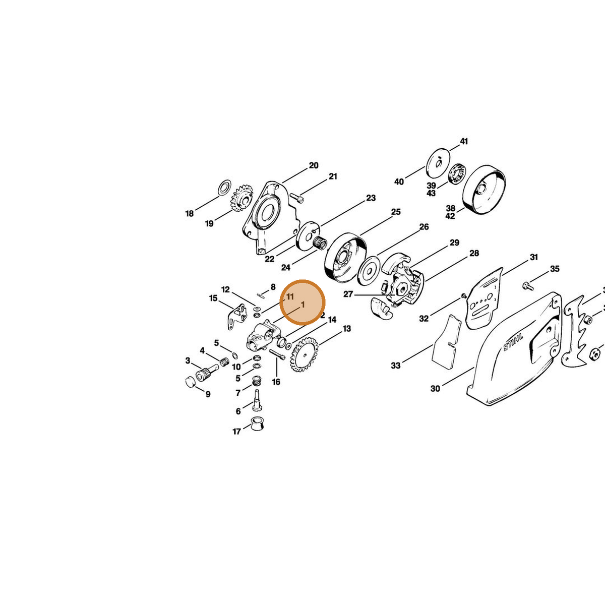 STIHL part 1117-640-3001 — IPL diagram snippet (6x zoom, amber highlight)