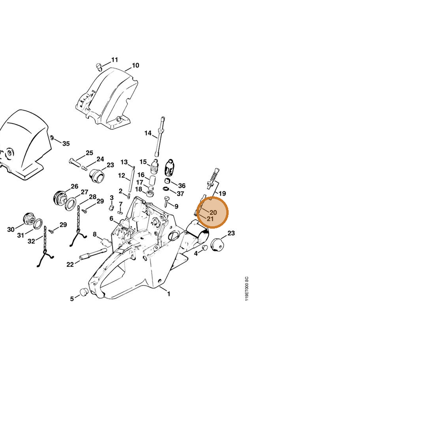 STIHL part 1117-640-3800 — IPL diagram snippet (6x zoom, amber highlight)