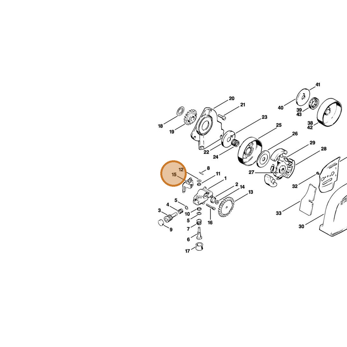 STIHL part 1117-649-1100 — IPL diagram snippet (6x zoom, amber highlight)