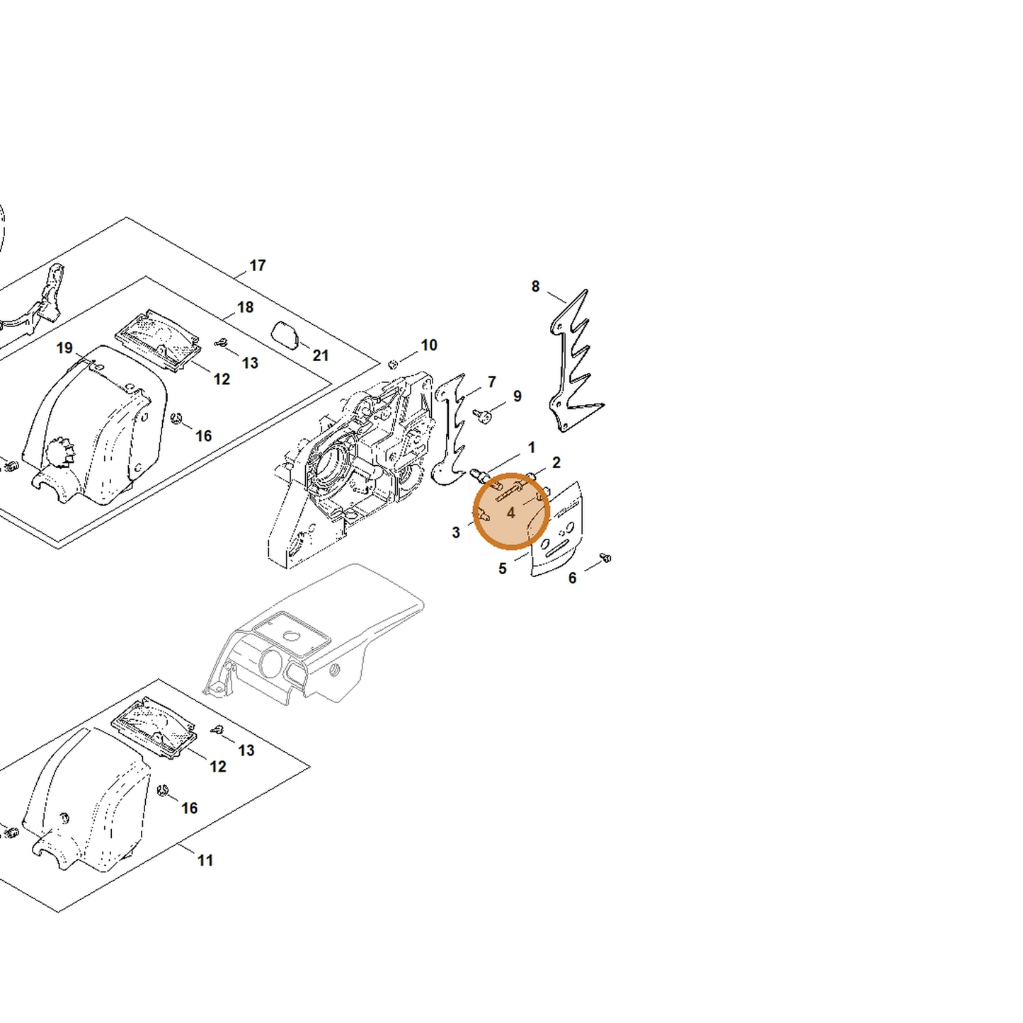 STIHL part 1118-021-9000 — IPL diagram snippet (6x zoom, amber highlight)