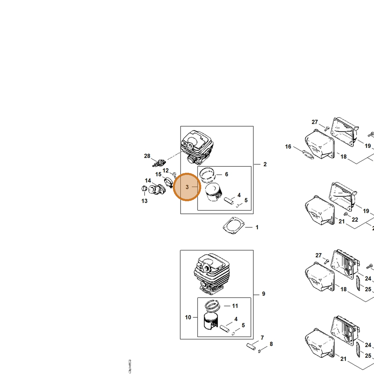 STIHL part 1118-030-2003 — IPL diagram snippet (6x zoom, amber highlight)