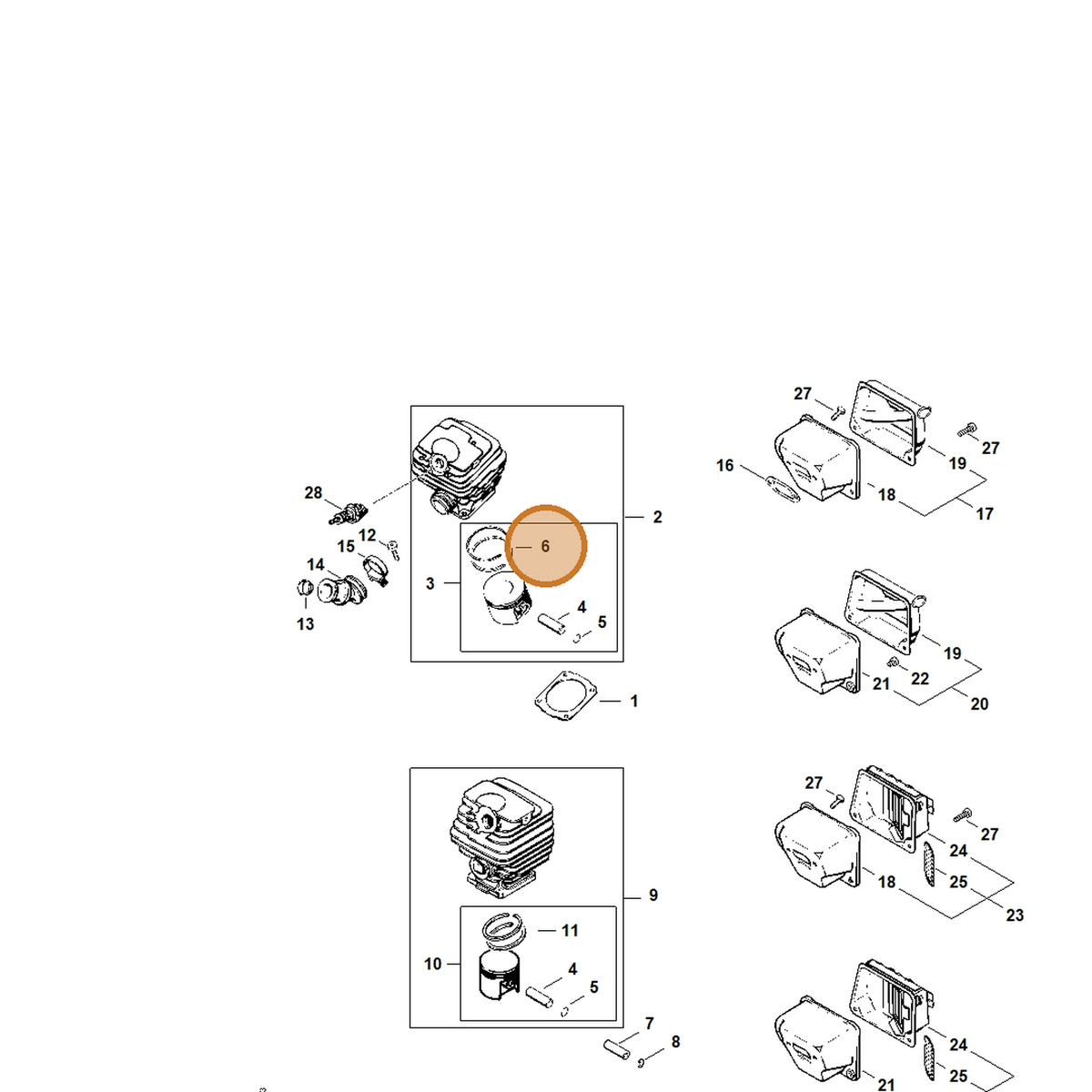 STIHL part 1118-034-3001 — IPL diagram snippet (6x zoom, amber highlight)