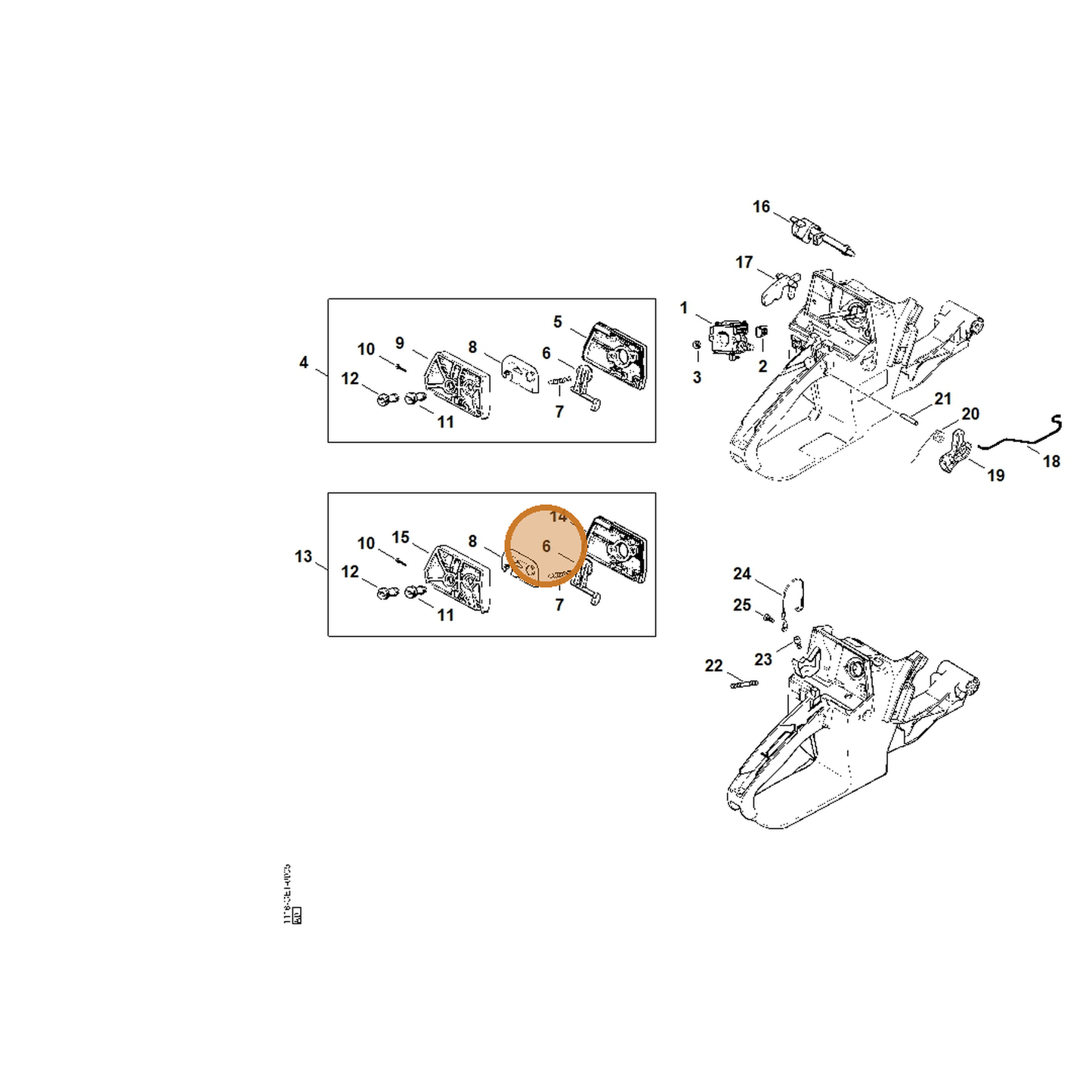STIHL part 1118-121-2900 — IPL diagram snippet (6x zoom, amber highlight)