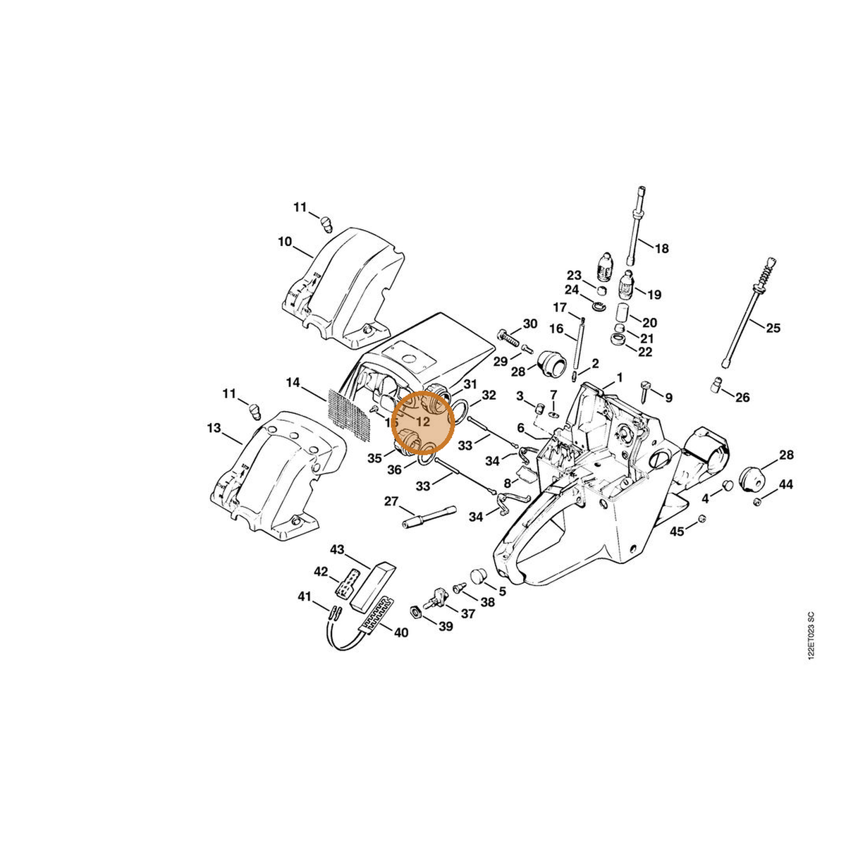 STIHL part 1118-145-9000 — IPL diagram snippet (6x zoom, amber highlight)