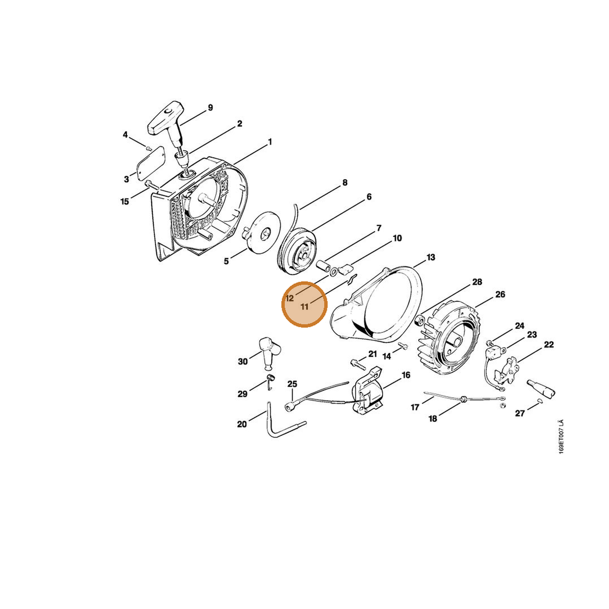 STIHL part 1118-195-3500 — IPL diagram snippet (6x zoom, amber highlight)