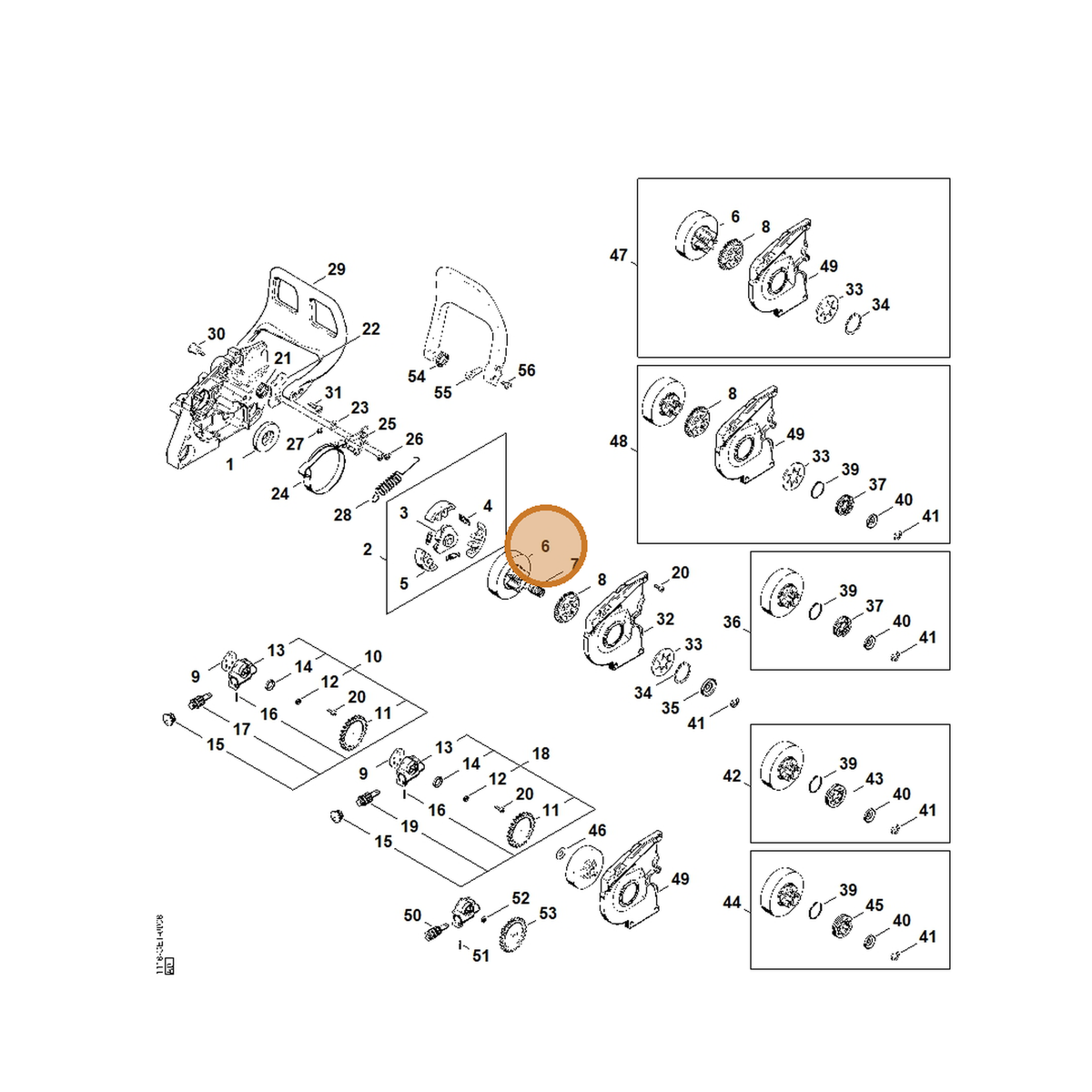 STIHL part 1118-640-2001 — IPL diagram snippet (6x zoom, amber highlight)