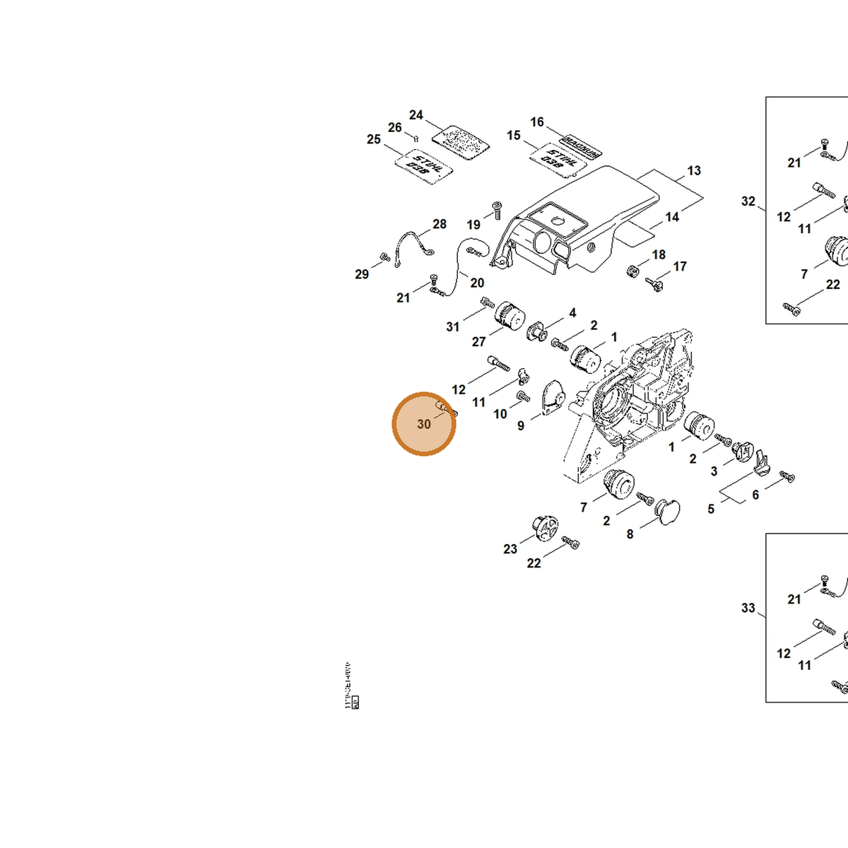 STIHL part 1118-791-6105 — IPL diagram snippet (6x zoom, amber highlight)