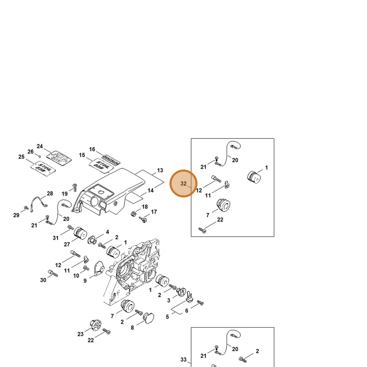 STIHL part 1119-007-1017 — IPL diagram snippet (6x zoom, amber highlight)