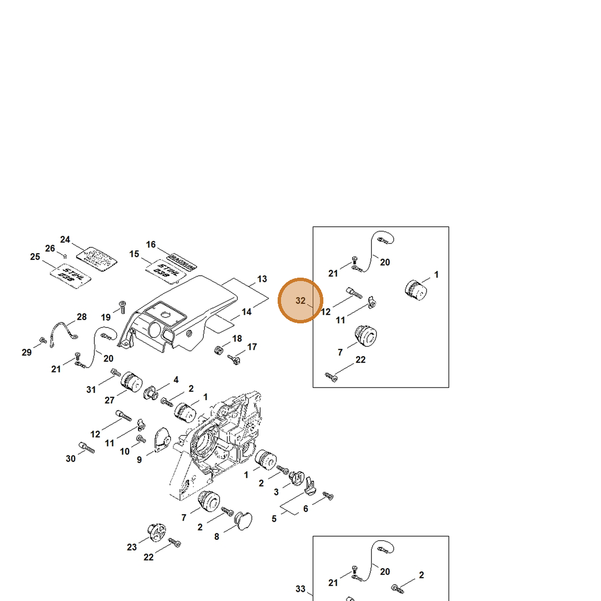 STIHL part 1119-007-1017 — IPL diagram snippet (6x zoom, amber highlight)