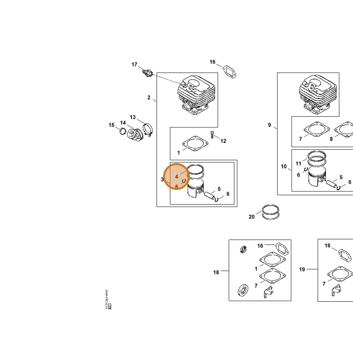 STIHL part 1119-034-3000 — IPL diagram snippet (6x zoom, amber highlight)