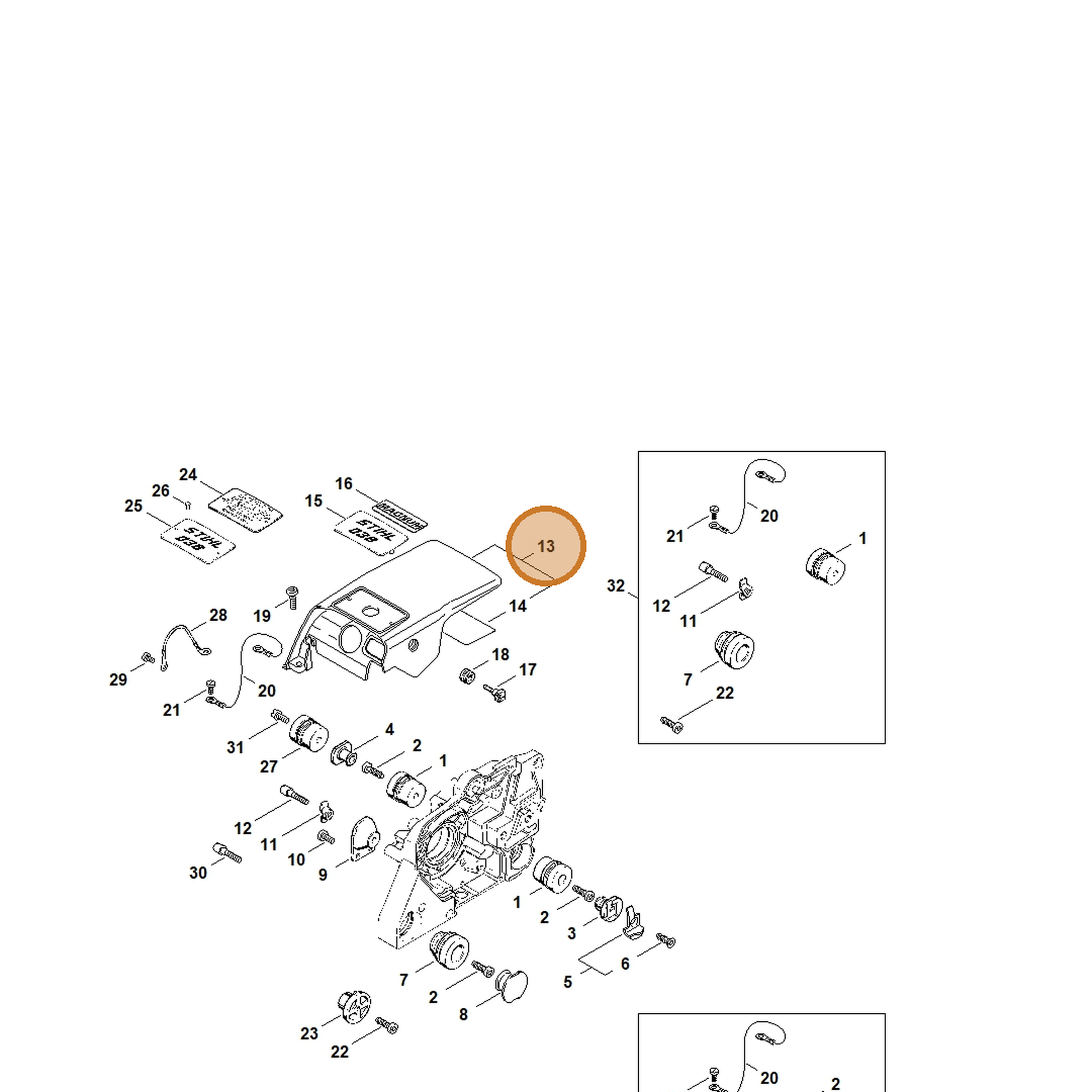 STIHL part 1119-080-1600 — IPL diagram snippet (6x zoom, amber highlight)