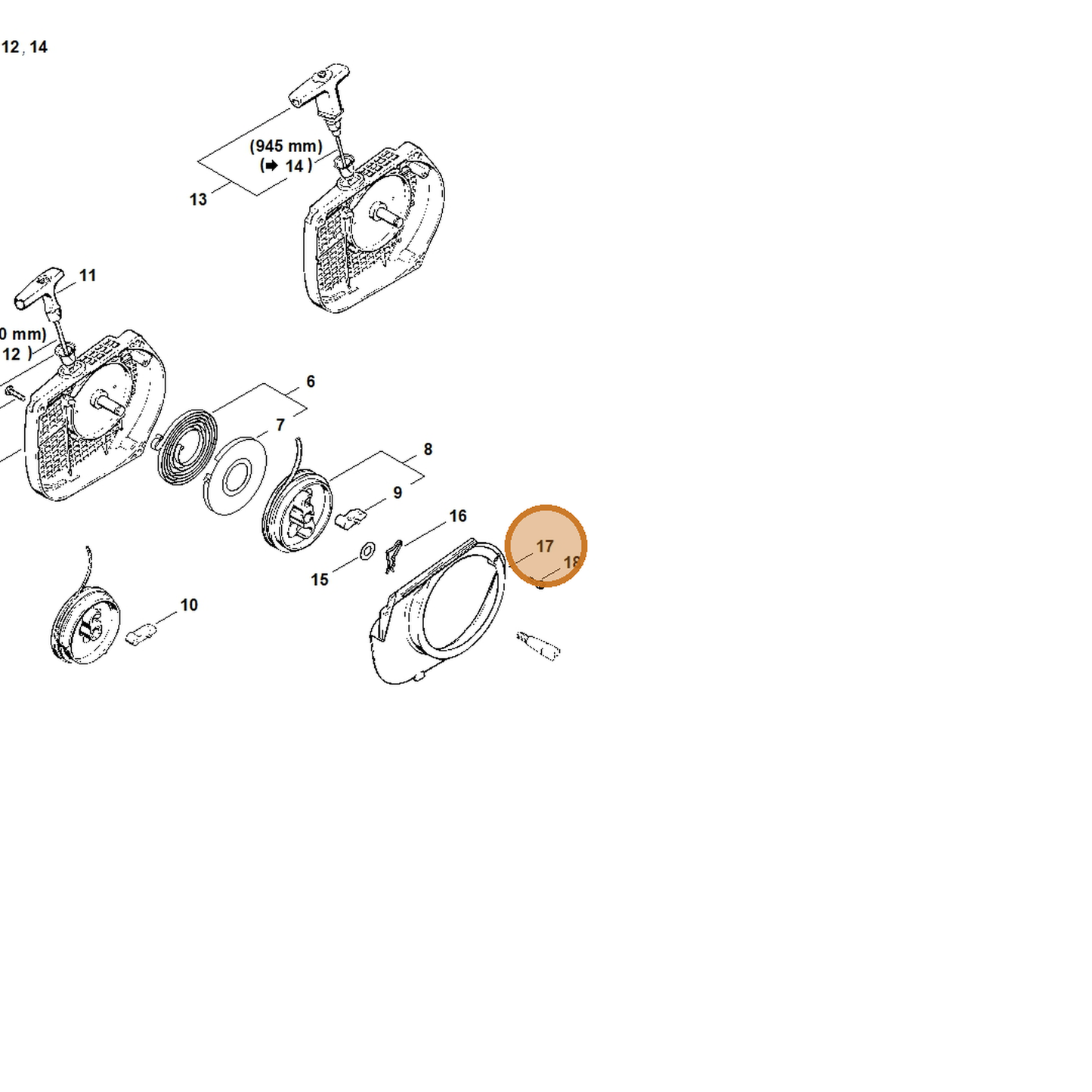 STIHL part 1119-084-7800 — IPL diagram snippet (6x zoom, amber highlight)