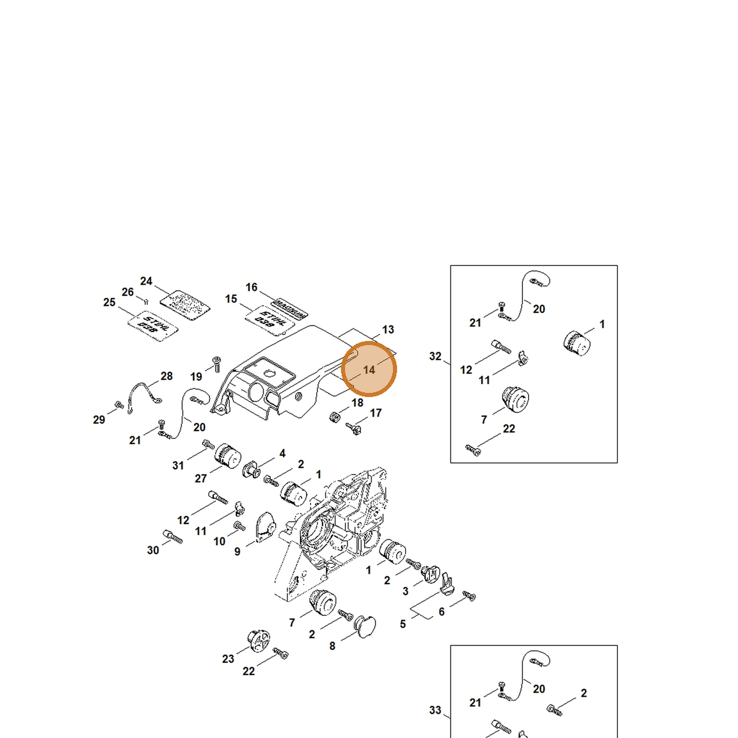 STIHL part 1119-084-8300 — IPL diagram snippet (6x zoom, amber highlight)