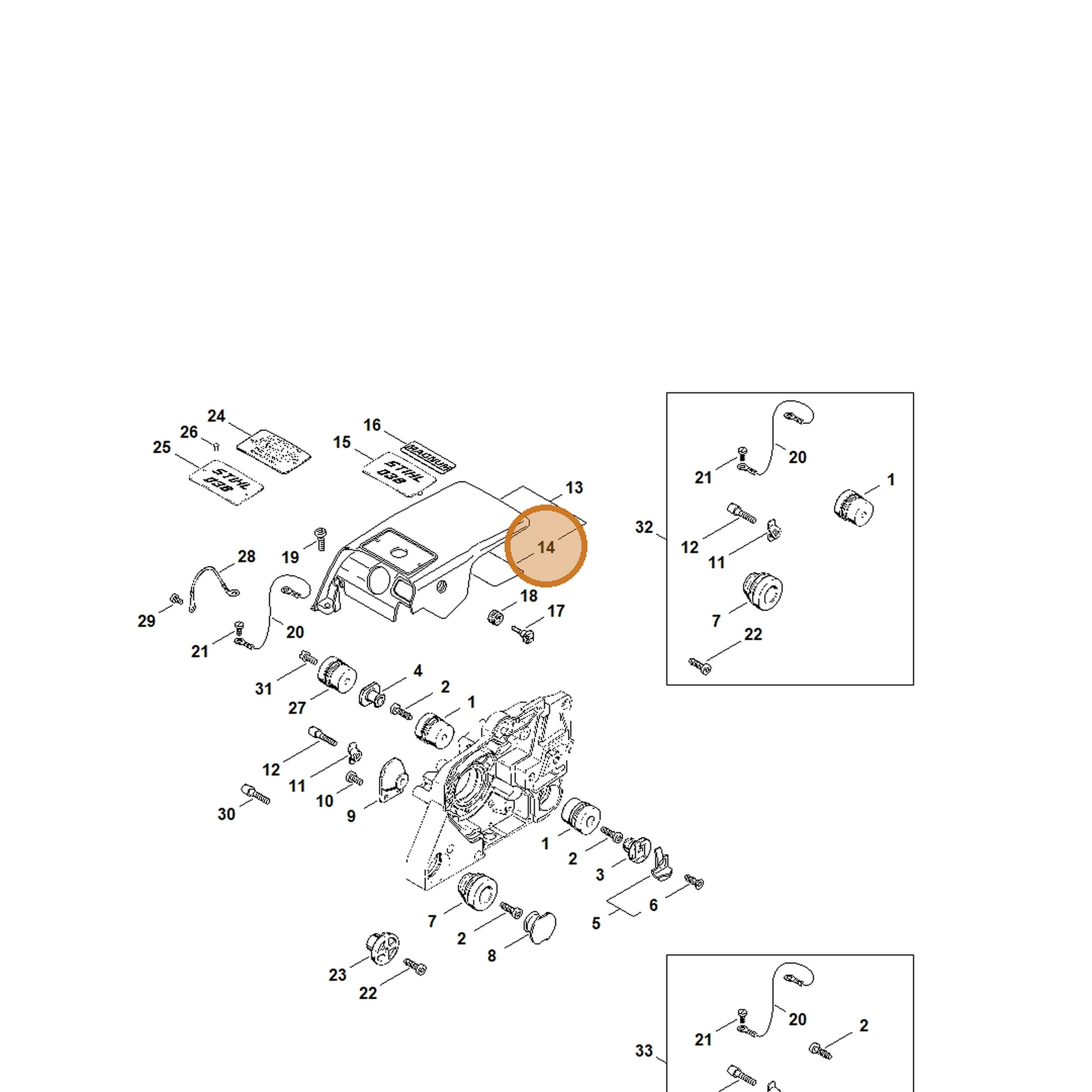 STIHL part 1119-084-8300 — IPL diagram snippet (6x zoom, amber highlight)