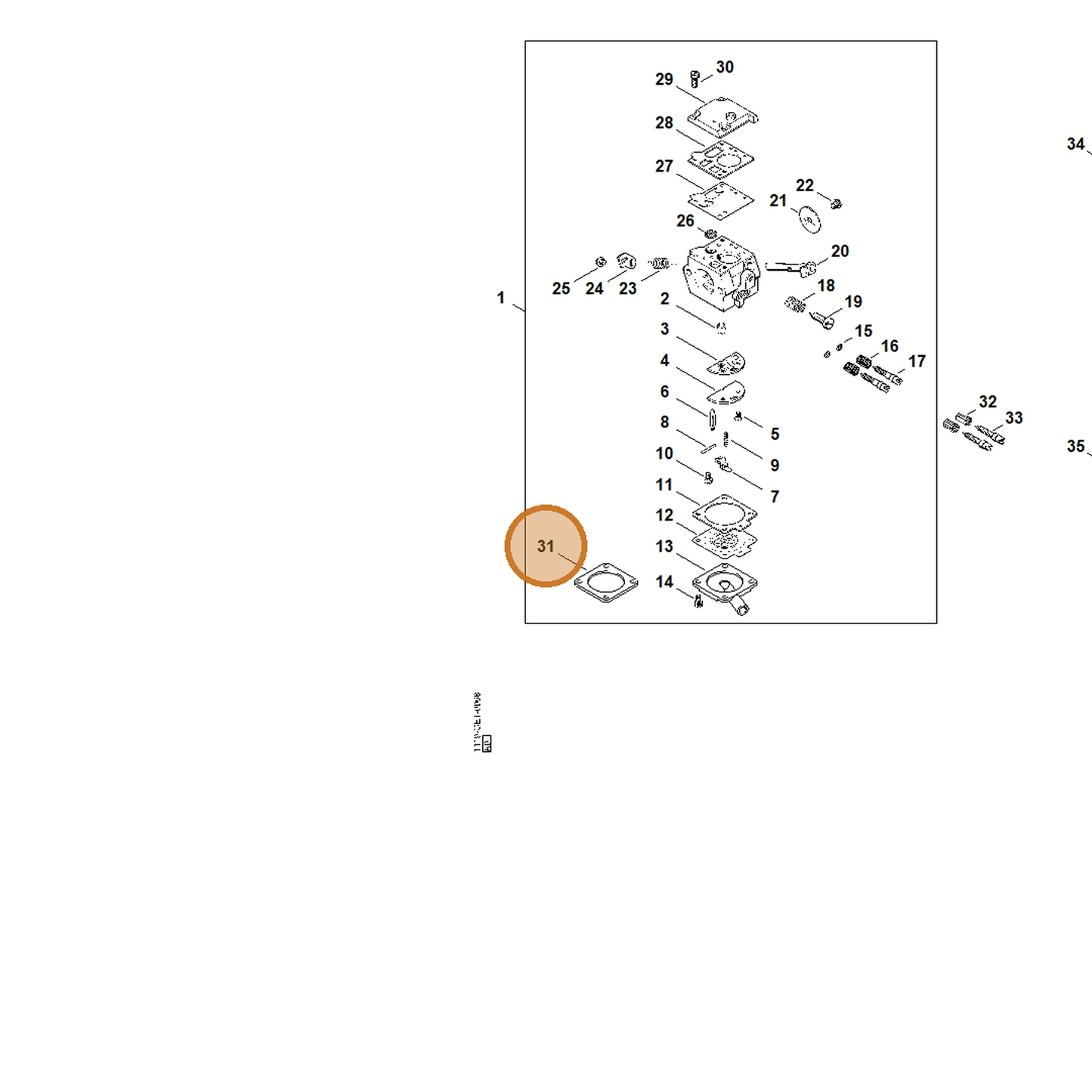 STIHL part 1119-121-0801 — IPL diagram snippet (6x zoom, amber highlight)