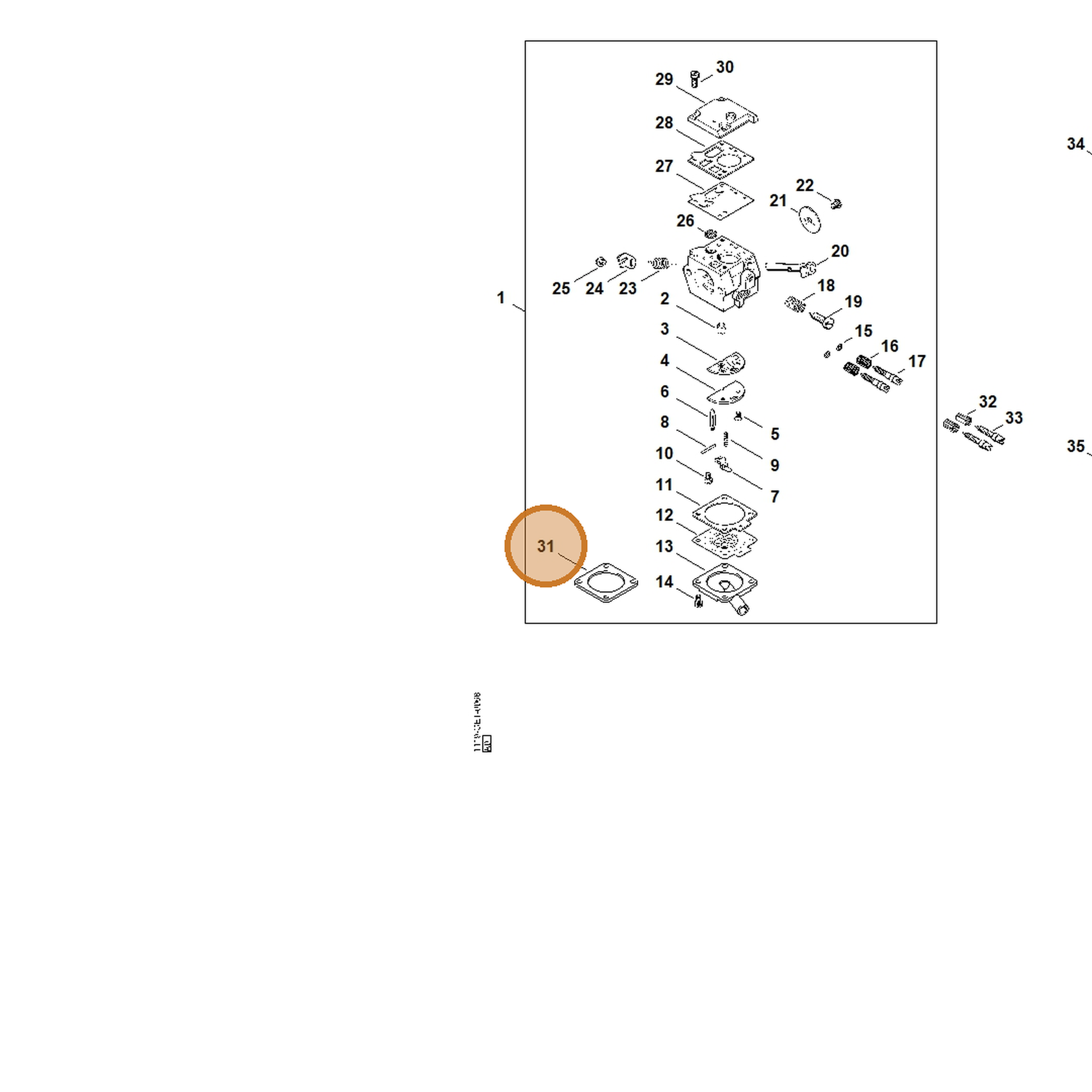 STIHL part 1119-121-0801 — IPL diagram snippet (6x zoom, amber highlight)