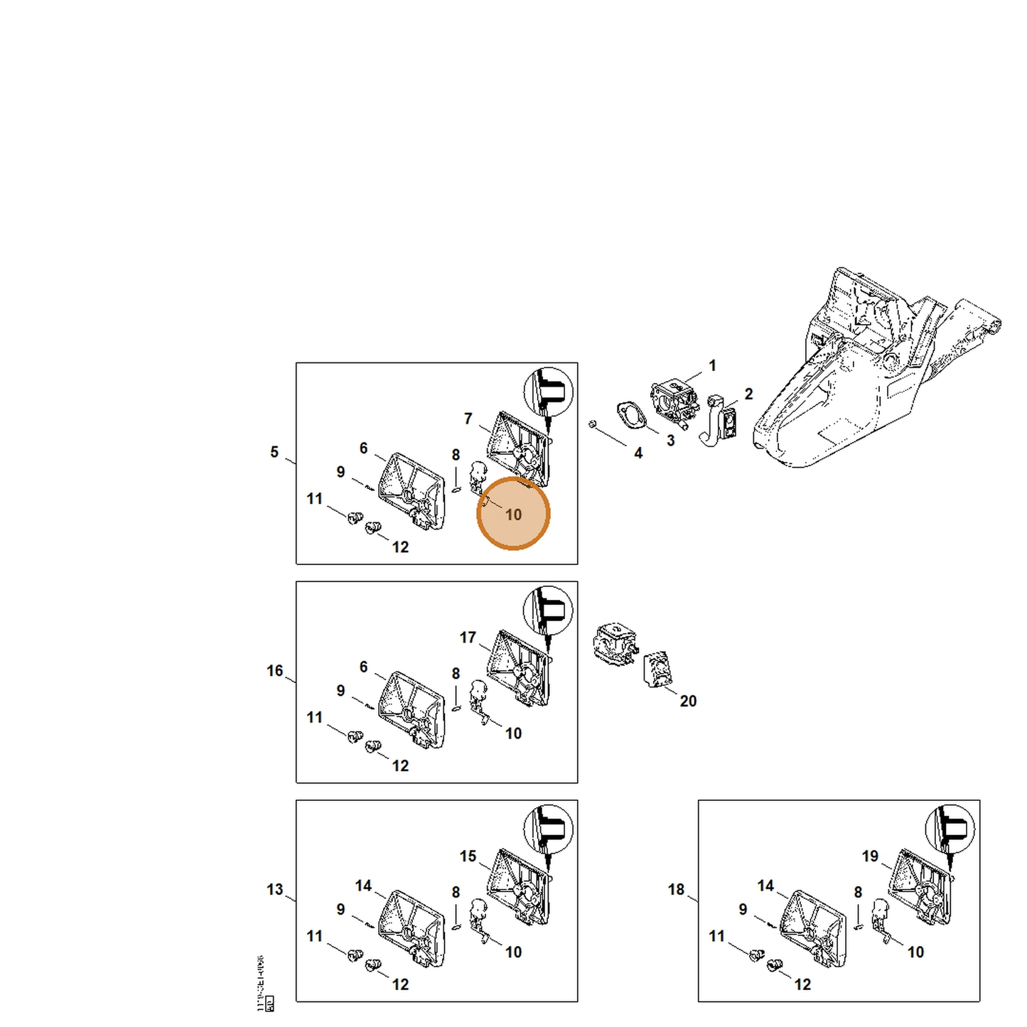 STIHL part 1119-121-2900 — IPL diagram snippet (6x zoom, amber highlight)