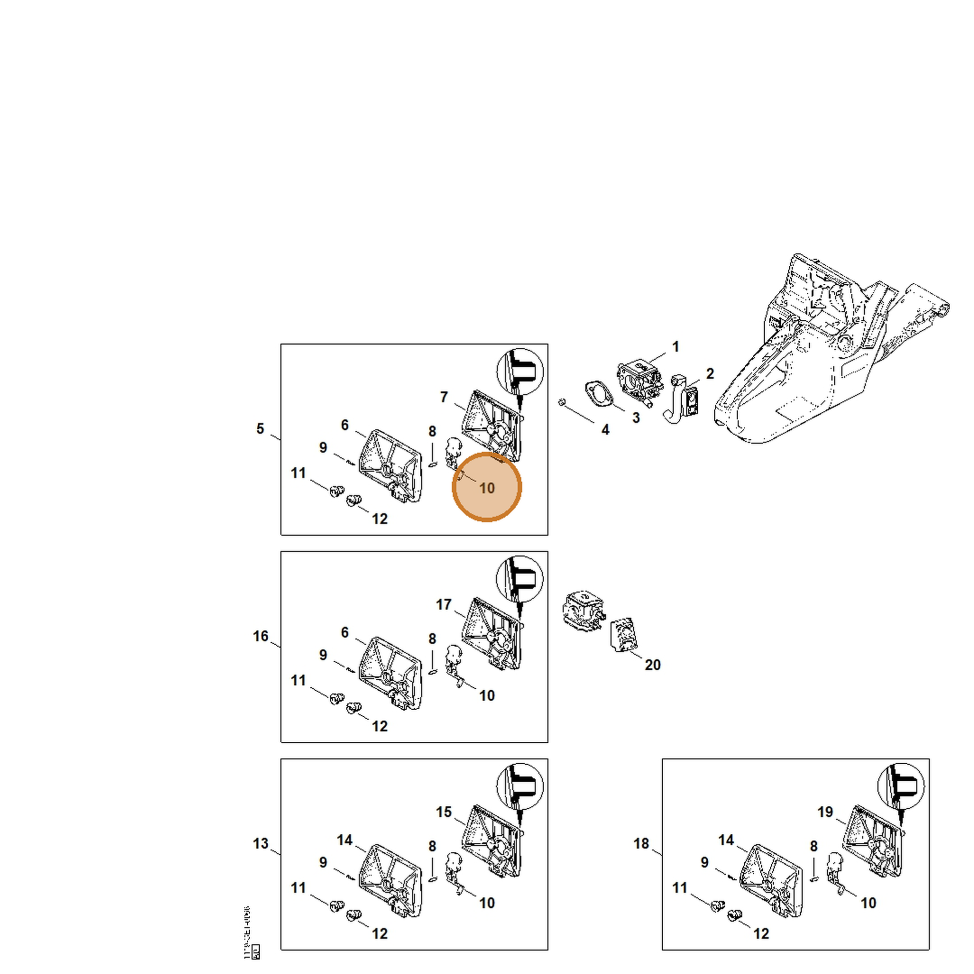 STIHL part 1119-121-2900 — IPL diagram snippet (6x zoom, amber highlight)