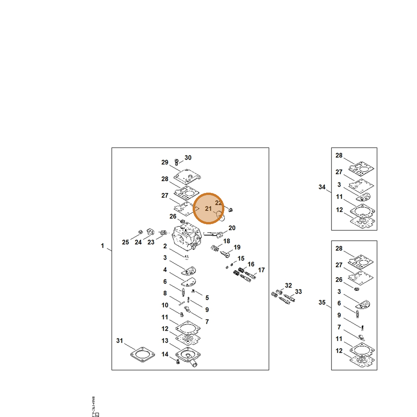STIHL part 1119-121-3301 — IPL diagram snippet (6x zoom, amber highlight)