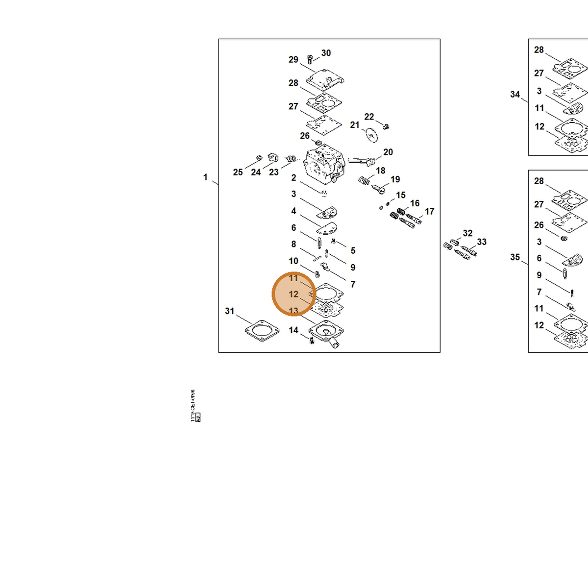 STIHL part 1119-121-4701 — IPL diagram snippet (6x zoom, amber highlight)