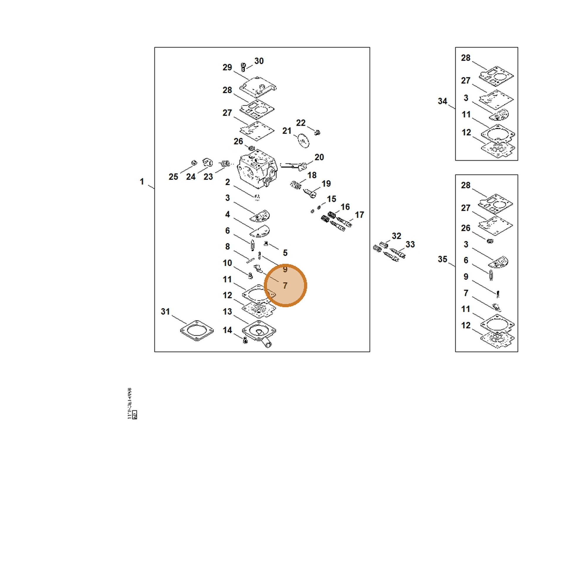 STIHL part 1119-121-5001 — IPL diagram snippet (6x zoom, amber highlight)