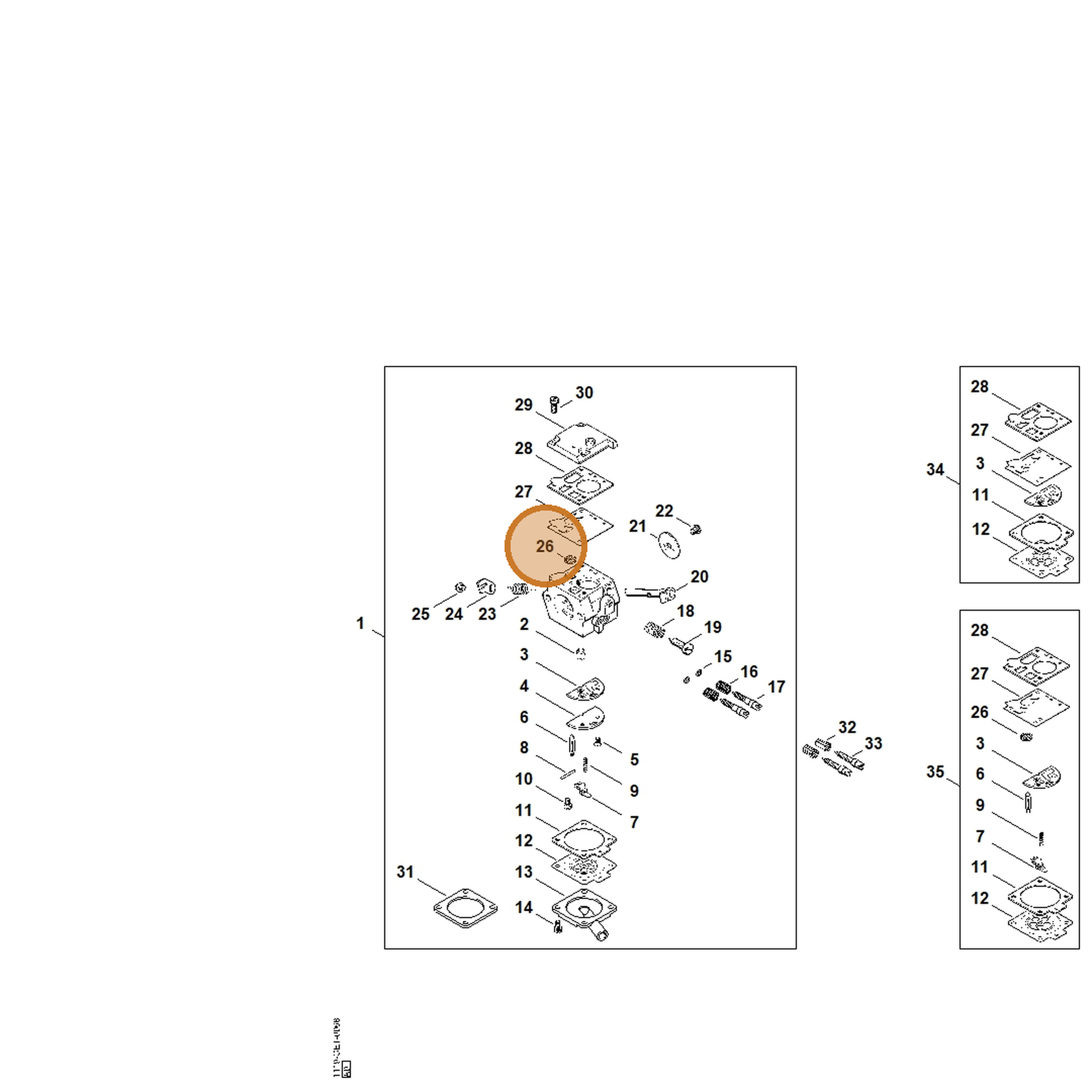 STIHL part 1119-121-7801 — IPL diagram snippet (6x zoom, amber highlight)