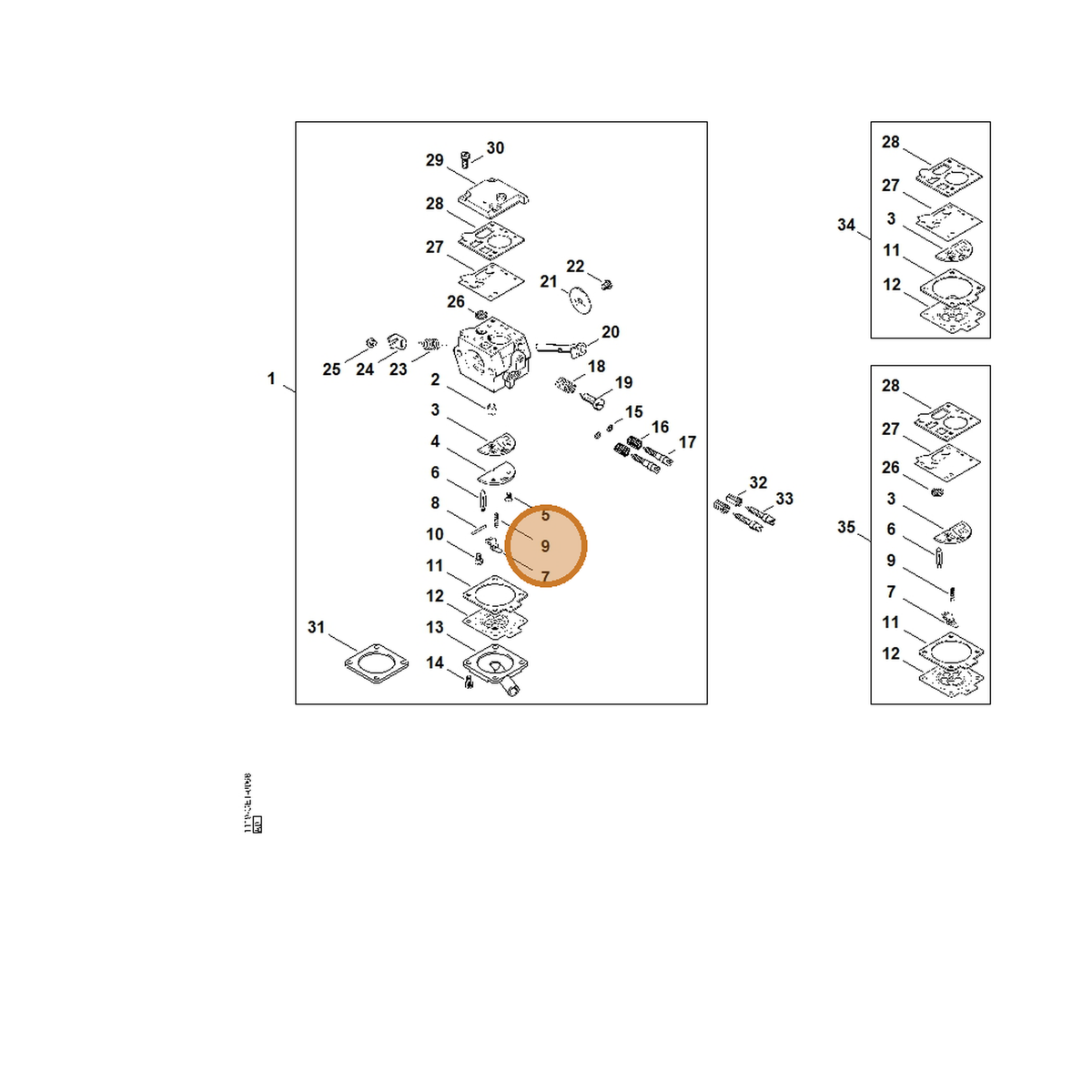 STIHL part 1119-122-3001 — IPL diagram snippet (6x zoom, amber highlight)