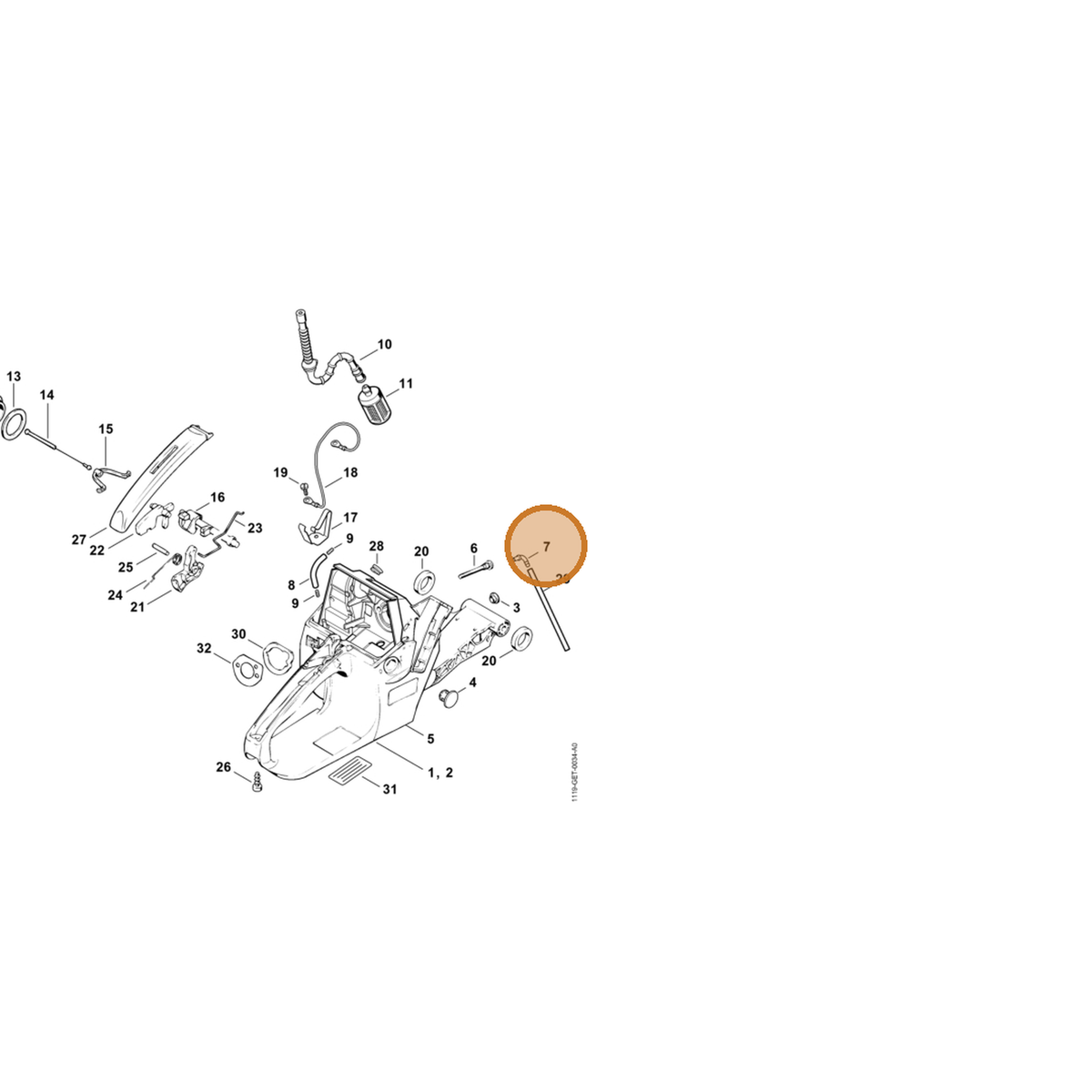 STIHL part 1119-122-3900 — IPL diagram snippet (6x zoom, amber highlight)