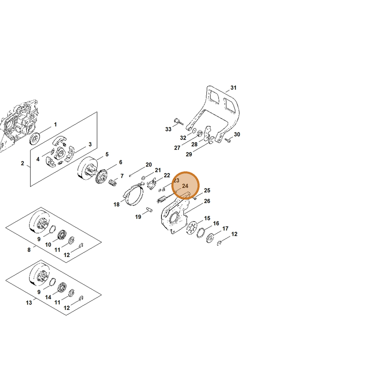 STIHL part 1119-162-7900 — IPL diagram snippet (6x zoom, amber highlight)