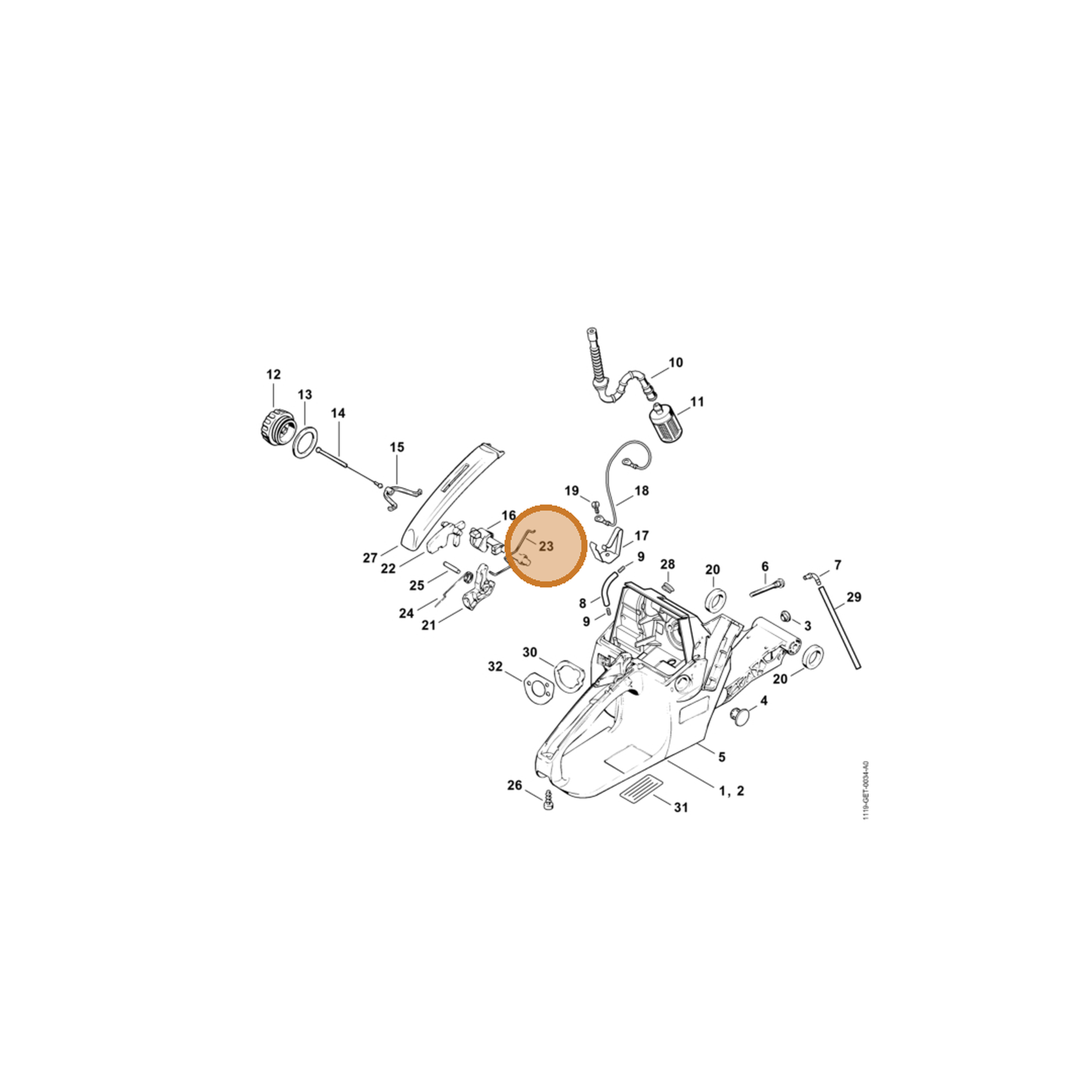 STIHL part 1119-182-1501 — IPL diagram snippet (6x zoom, amber highlight)