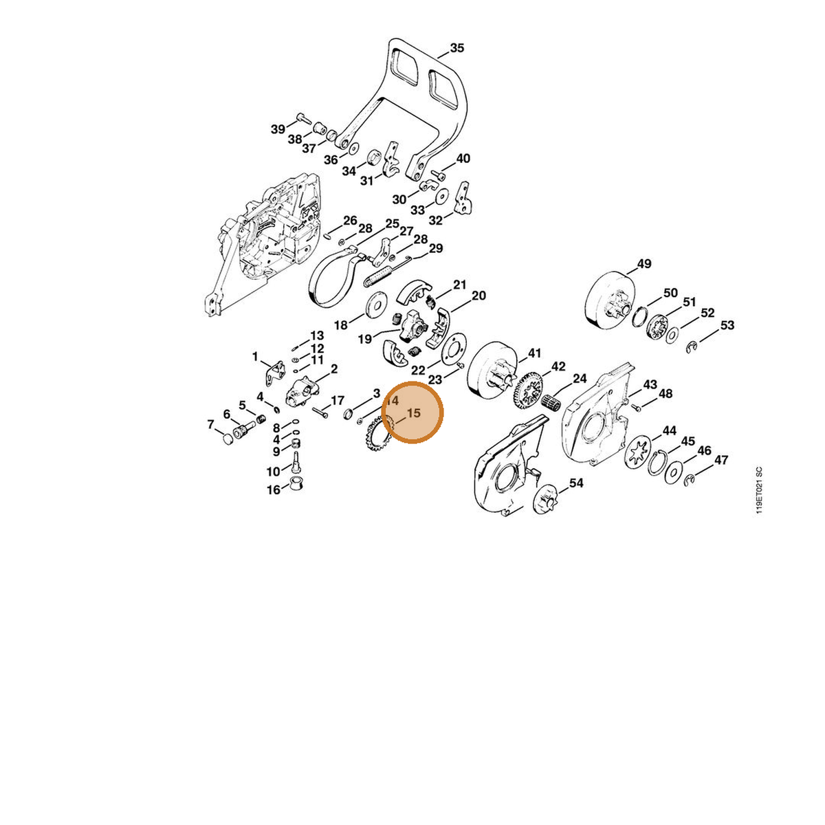 STIHL part 1119-640-7100 — IPL diagram snippet (6x zoom, amber highlight)